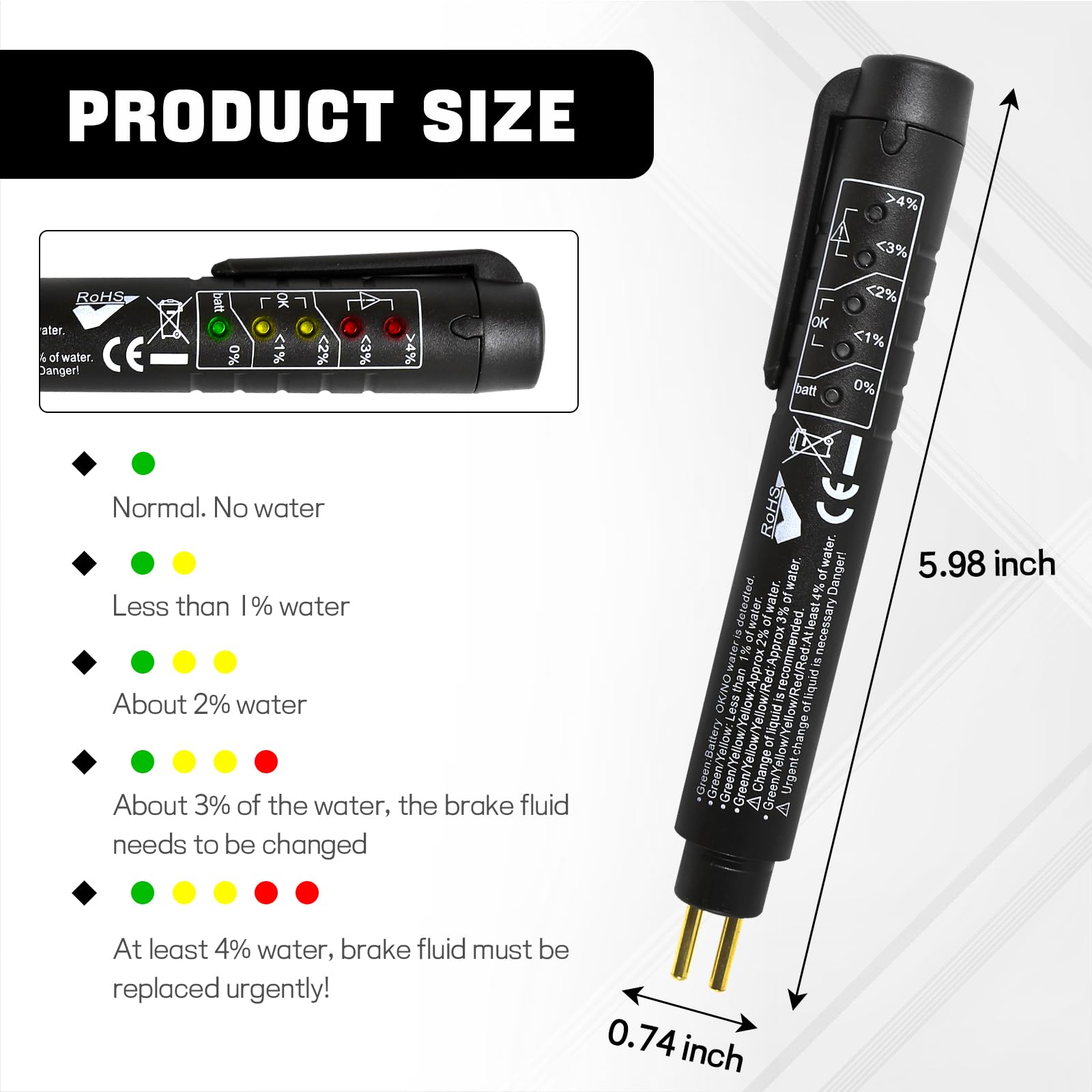 wuyaoyao Bolígrafo probador de líquido de frenos con 5 indicadores LED, DOT 3 DOT 4 DOT 5.1, bolígrafo probador de líquido de frenos, herramienta de diagnóstico de frenos automático para comprobar el