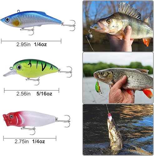 Miniatura 2 de PLUSINNO Kit de 78 señuelos de pesca de agua dulce, accesorios de pesca con señuelos de cuchara, crankbait, gusanos de plástico suave, cebos