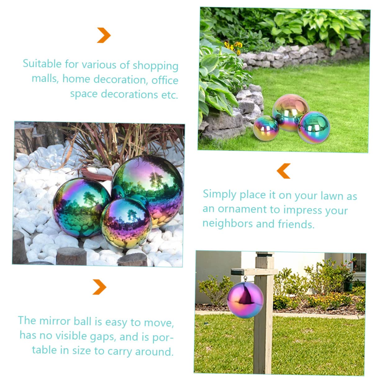Gatuida Sfere Decorative da Giardino in Acciaio Inossidabile, 3 Pezzi, Finitura a Specchio, Riflettono la Luce, per Giardino e Ufficio