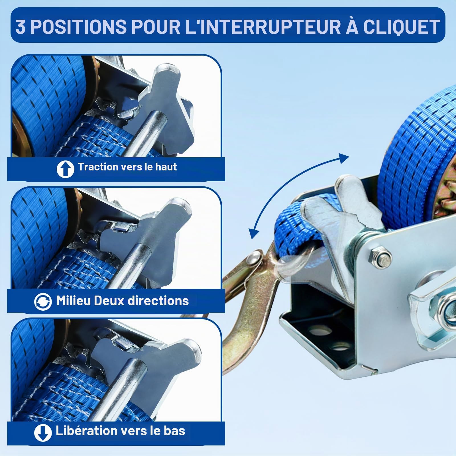 FreeTec Treuil Manuel avec Bleu Polyester Cordon à Bergung Treuil Bateau Treuil (6m 600lbs)