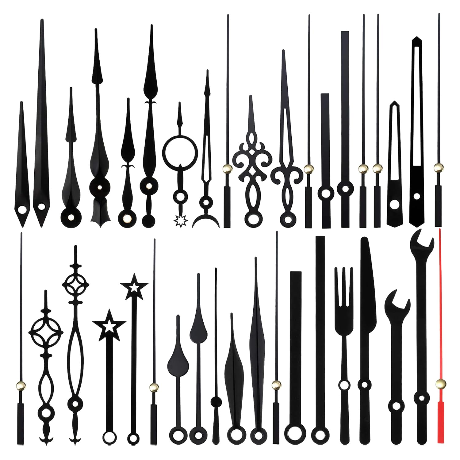 14-Piece Black Clock Hand Set, Silent Movement, Aluminum Replacement Parts for Clock Repair DIY, 14 Sizes Available, Black-image-28