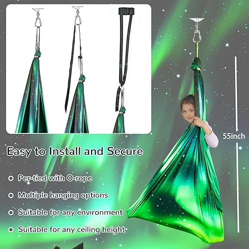 Miniatura 6 de Columpio sensorial para niños, interior y exterior, columpio de terapia de abrazo de doble capa con kit de colgador giratorio de 360°, columpios