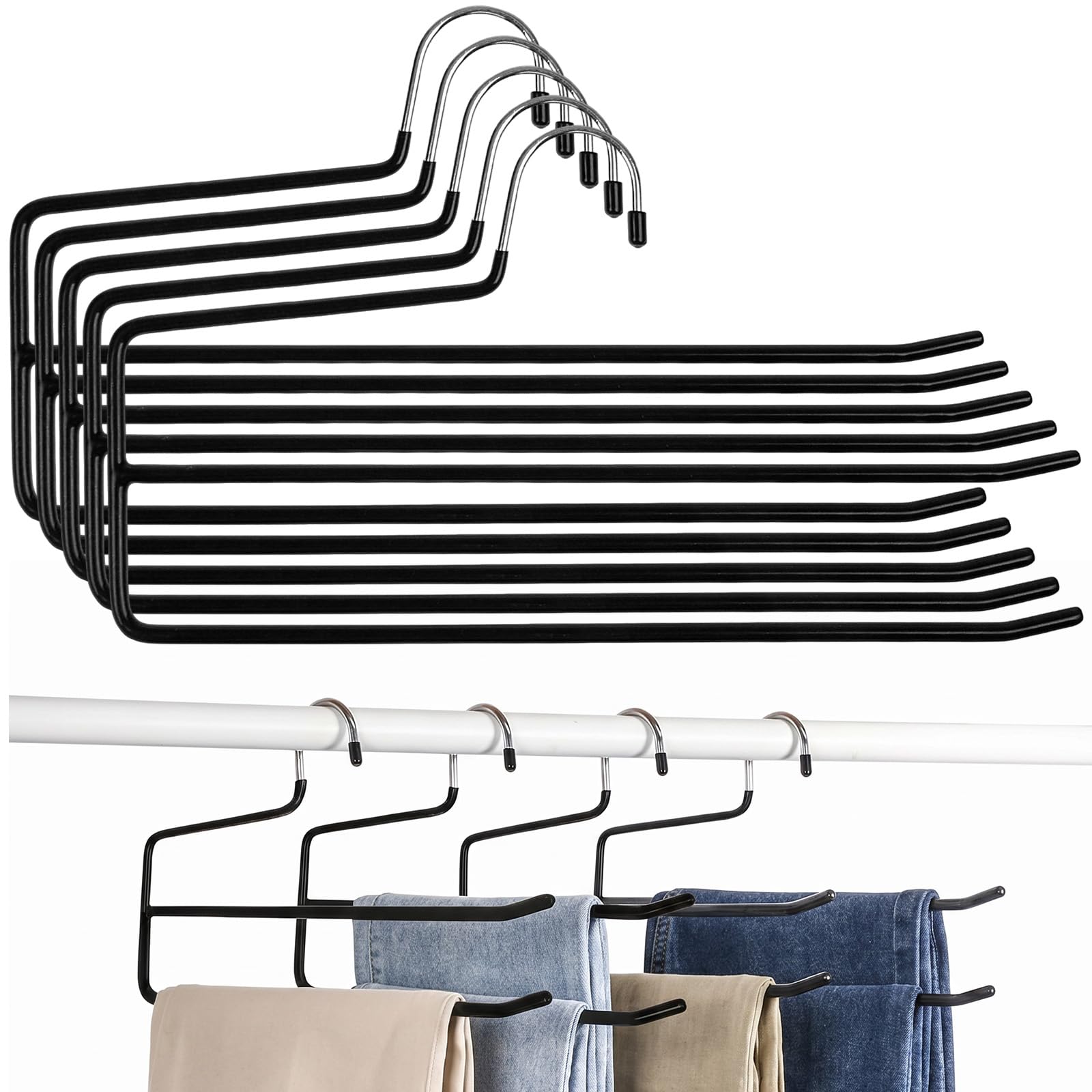 5 Pezzi Grucce Pantaloni Salvaspazio,Appendini per Pantaloni,Grucce per Pantaloni in Metallo con 2 barre, per jeans, asciugamani, sciarpe.