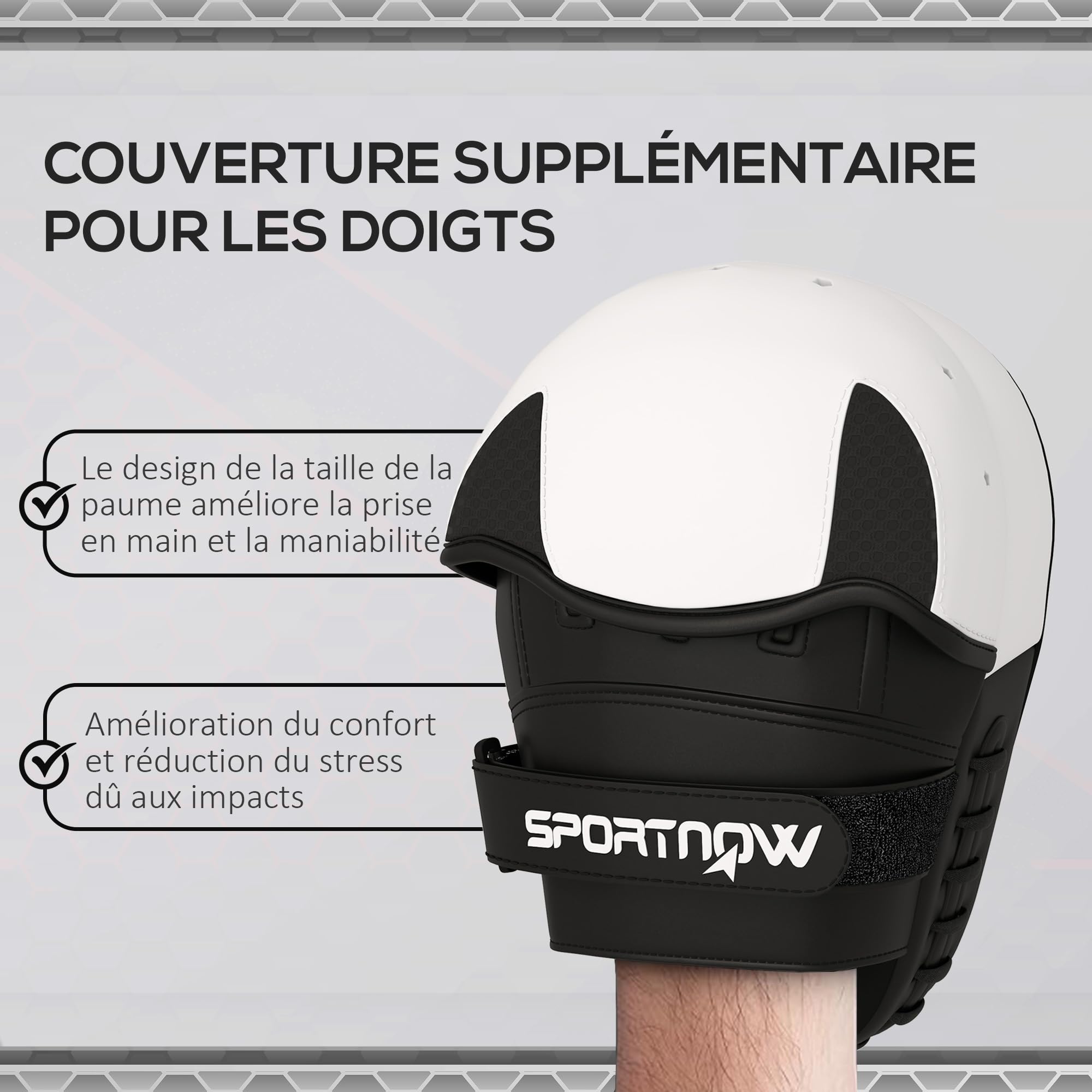 SPORTNOW Pattes d'ours Boxe, 1 Paire de Pattes pour entraînement de Boxe, avec Couvre-Doigts, boucliers de Frappe pour Muay Thai, Kickboxing, Arts Martiaux, MMA, Blanc