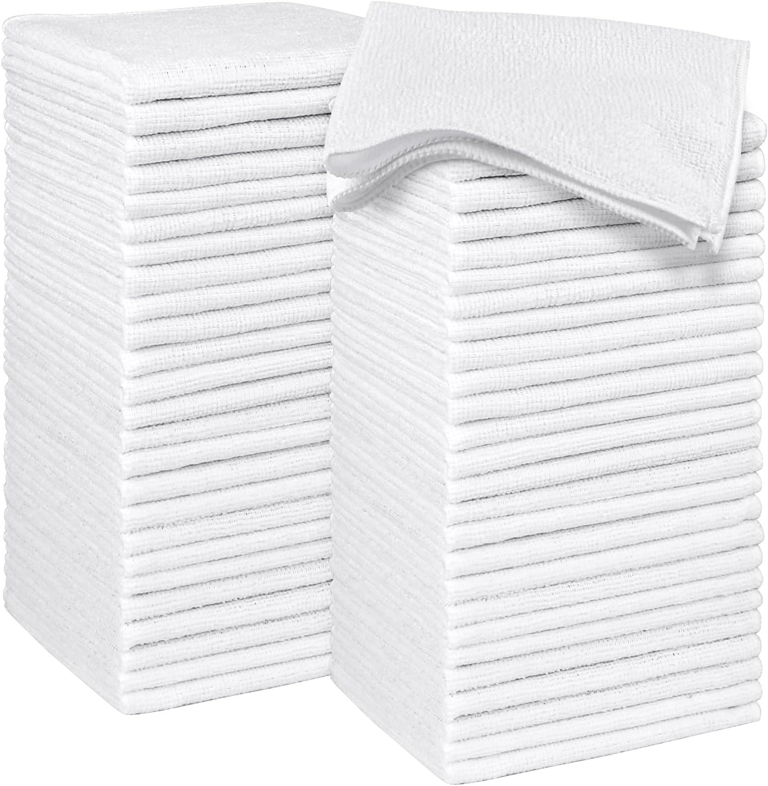 Microfiber Washcloths Towel Pack of 50, 12" x 12" Highly Absorbent and Soft Face Towels Wash Cloths for Bathroom, Gym, Hotel and Spa, Fast Drying Multi-Purpose Cleaning Cloth, White