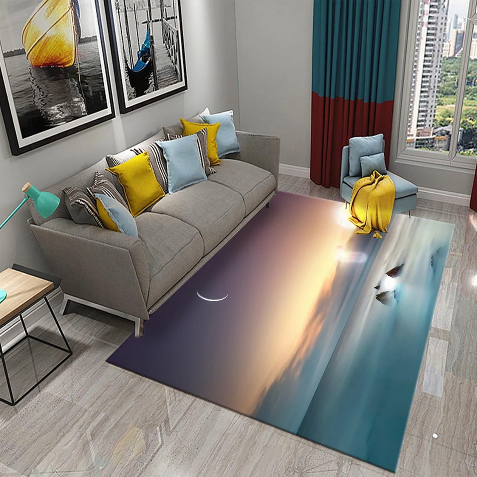 Lune Étoiles Ciel Paysage Tapis Salon Tapis Chambre Tapis Enfants Tapis 3D Imprimé Doux Flanelle Tapis 100 X 150 Cm - Polyester Doux Au Toucher Facile À Nettoyer -21434234187436