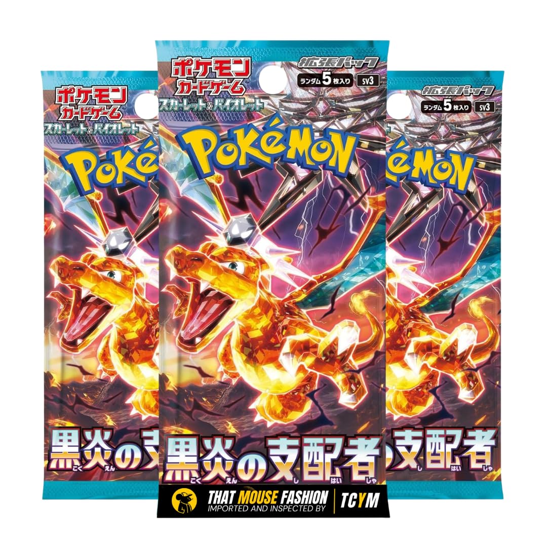 Pokemon Obsidian Flames Japanese Pokémon Booster Packs | Black Flame Booster Box or Bundle | Tamper Sealed Product No-Shrink TCYM Inspected | That Mouse Fashion (Booster Bundle - 3 Packs)