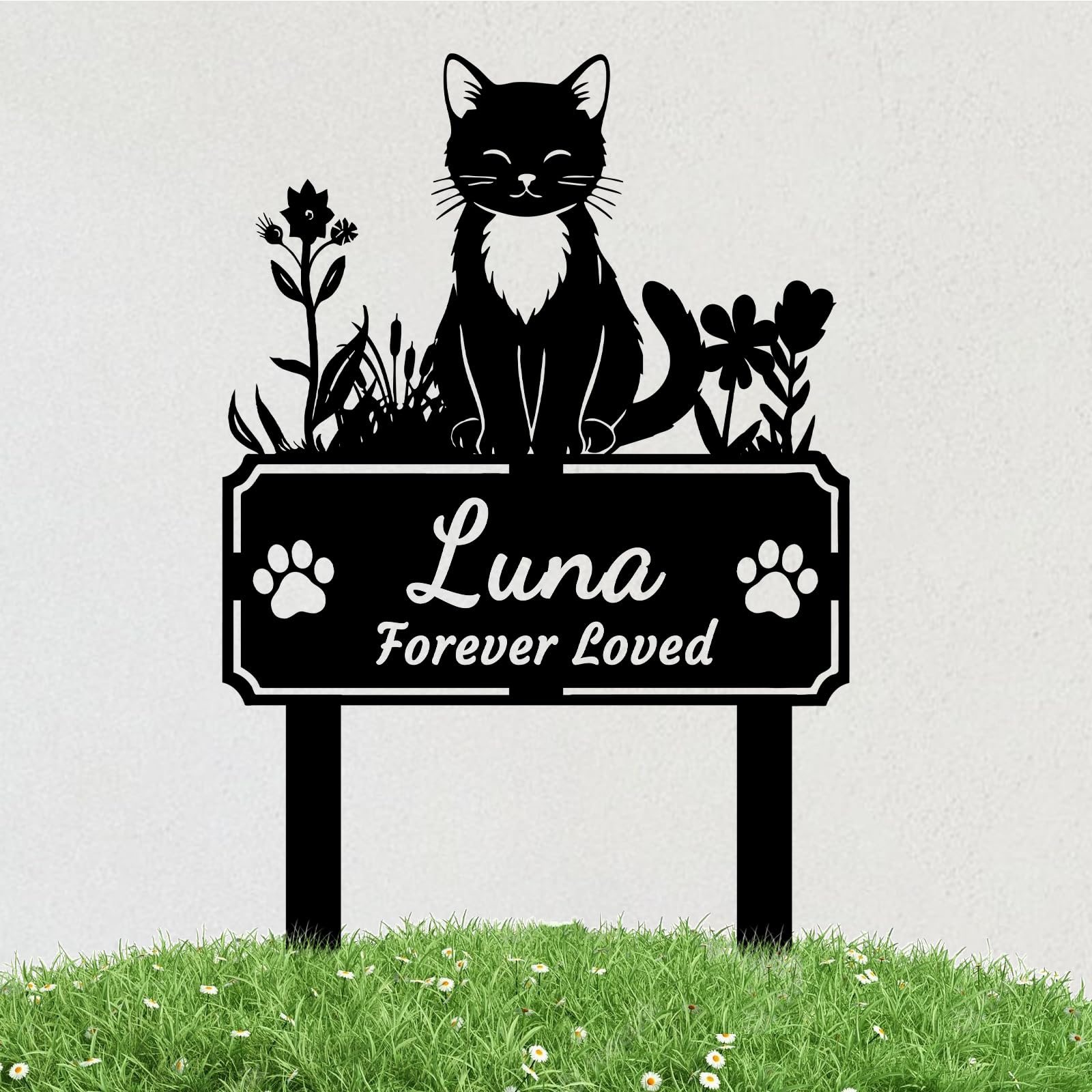 Lirsouier Personalized Cat Memorial Grave Marker Outdoor Custom Pet Memorial Headstone with Name & Date Cat Memorial Plaque Metal Yard Garden Stake