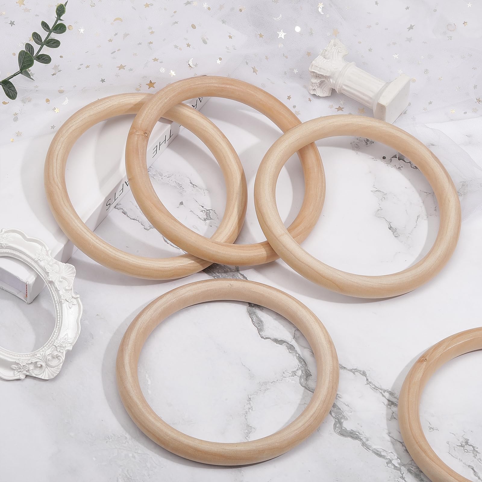 CHGCRAFT 6Pcs 5.8Pouces Anneaux en Bois Inachevé Anneaux de Rideau en Bois pour Tringle à Rideau Anneaux de Draperie Bricolage Macramé Artisanat, Couleur Bois Dur