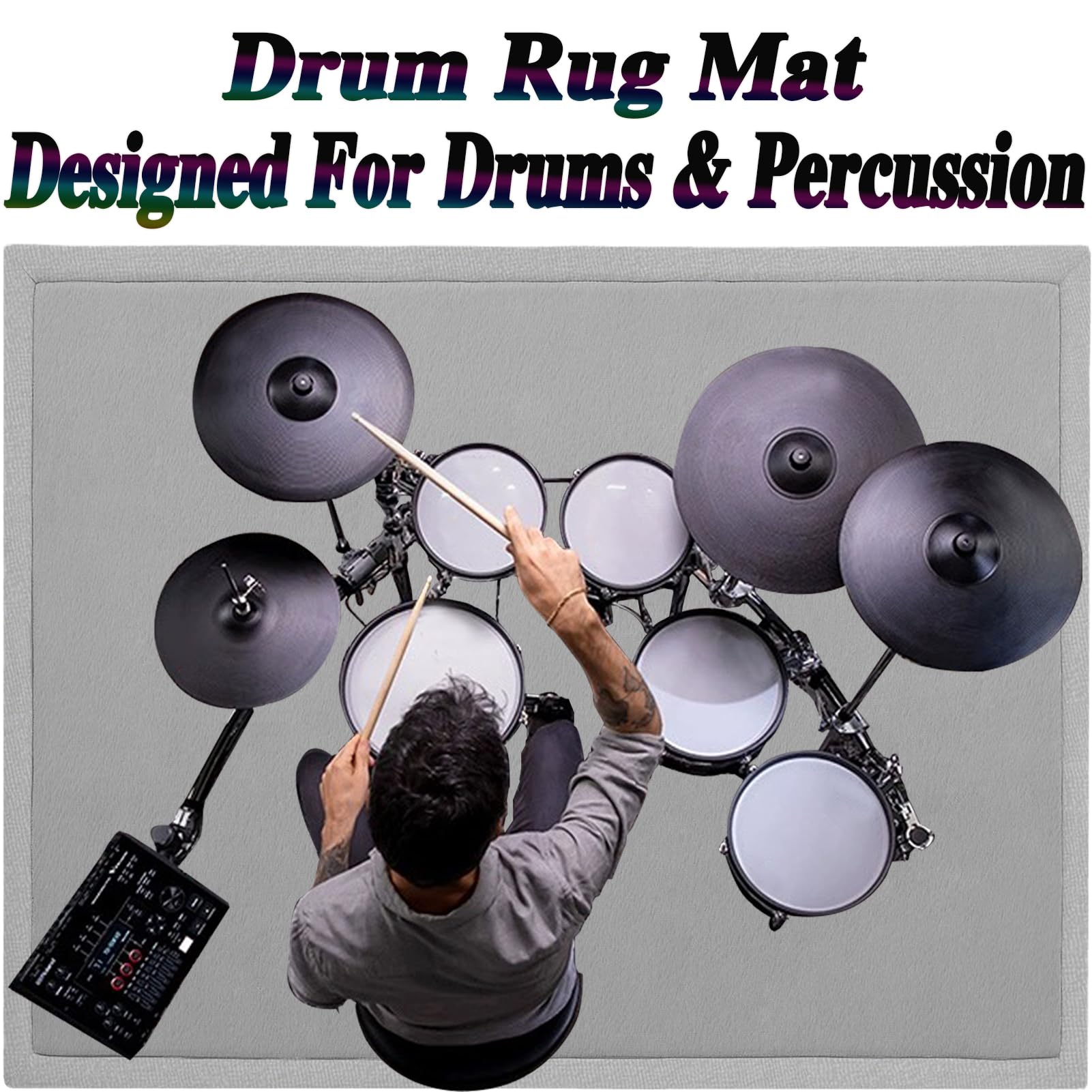 Tappeto Batteria Tappetino Batteria Insonorizzato Drum Tappeto per Batterie elettroniche Rullante Acustica Snare Drum Grancassa Strumenti Musicali Coperta Antiscivolo Tappeto A Tamburo 120 x 100 cm