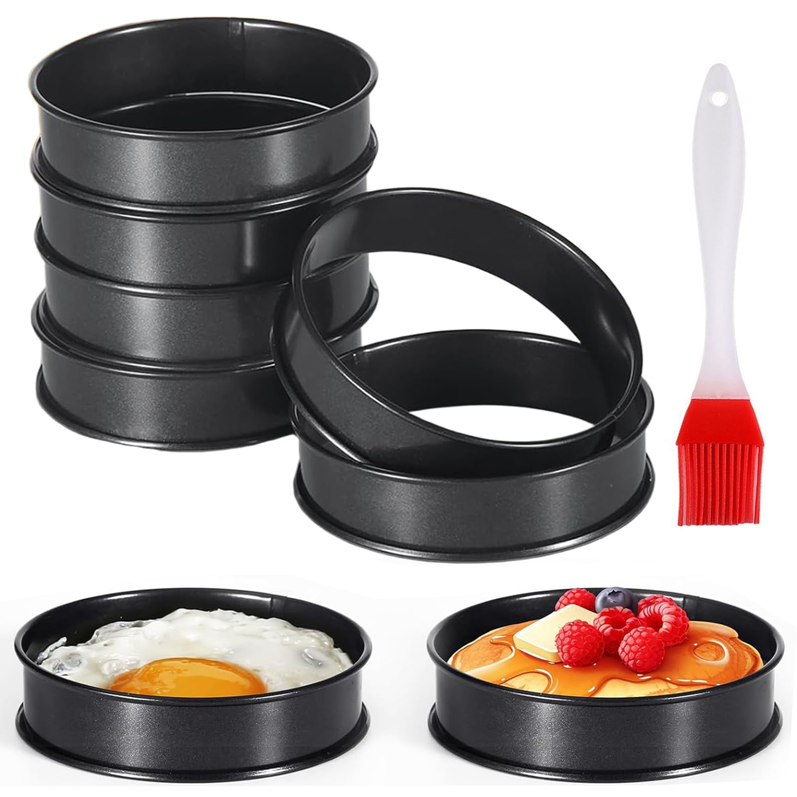 8Pcs Crumpet Rings, 8cm Crumpets Cooking Rings Non Stick, Stainless Steel Double Rolled Baking Rings English Muffin Ring Round Cake Rings Egg Burger Rings Mold for Baking Cooking