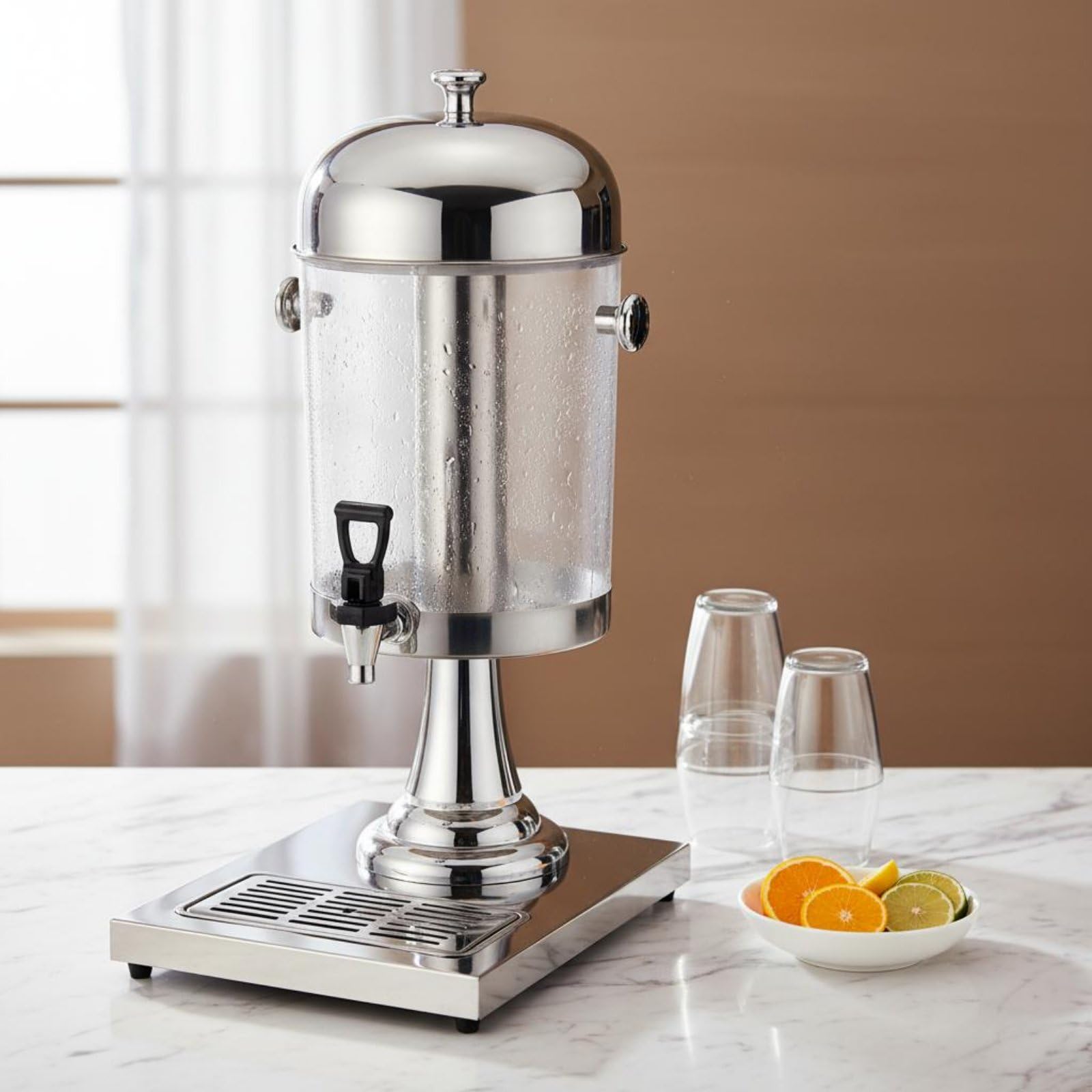 de Bebidas Dispensador de Iced Tea Máquina de Bebidas Contenedor PC Transparente Construcción Acero Inoxidable Adecuado para Servicios de Desayuno Cafeterías Comedores Reuniones, Gold
