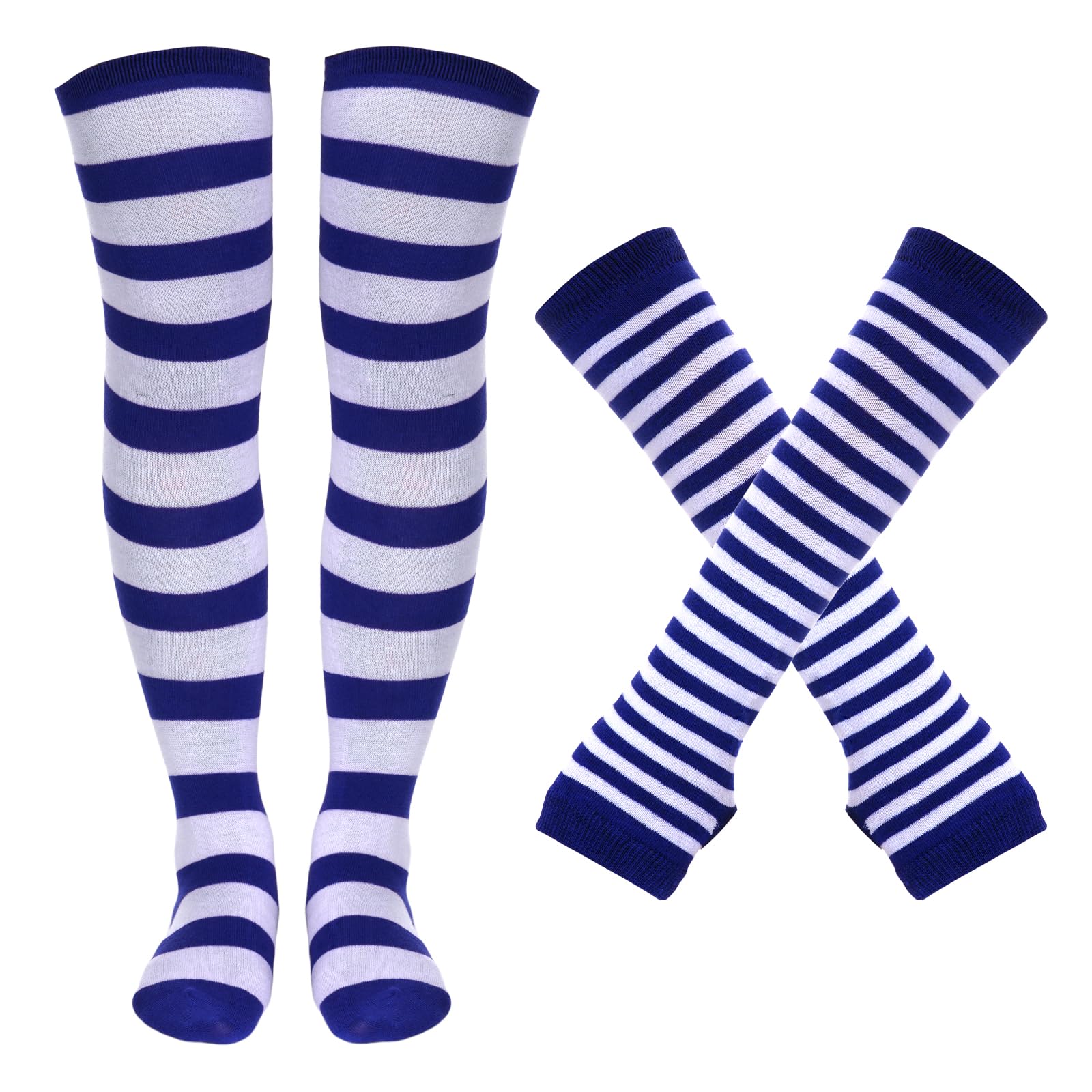 Tongcloud Women's Striped Knee High Socks, Over Knee Thigh High Socks, Arm Warmer and Fingerless Gloves Set