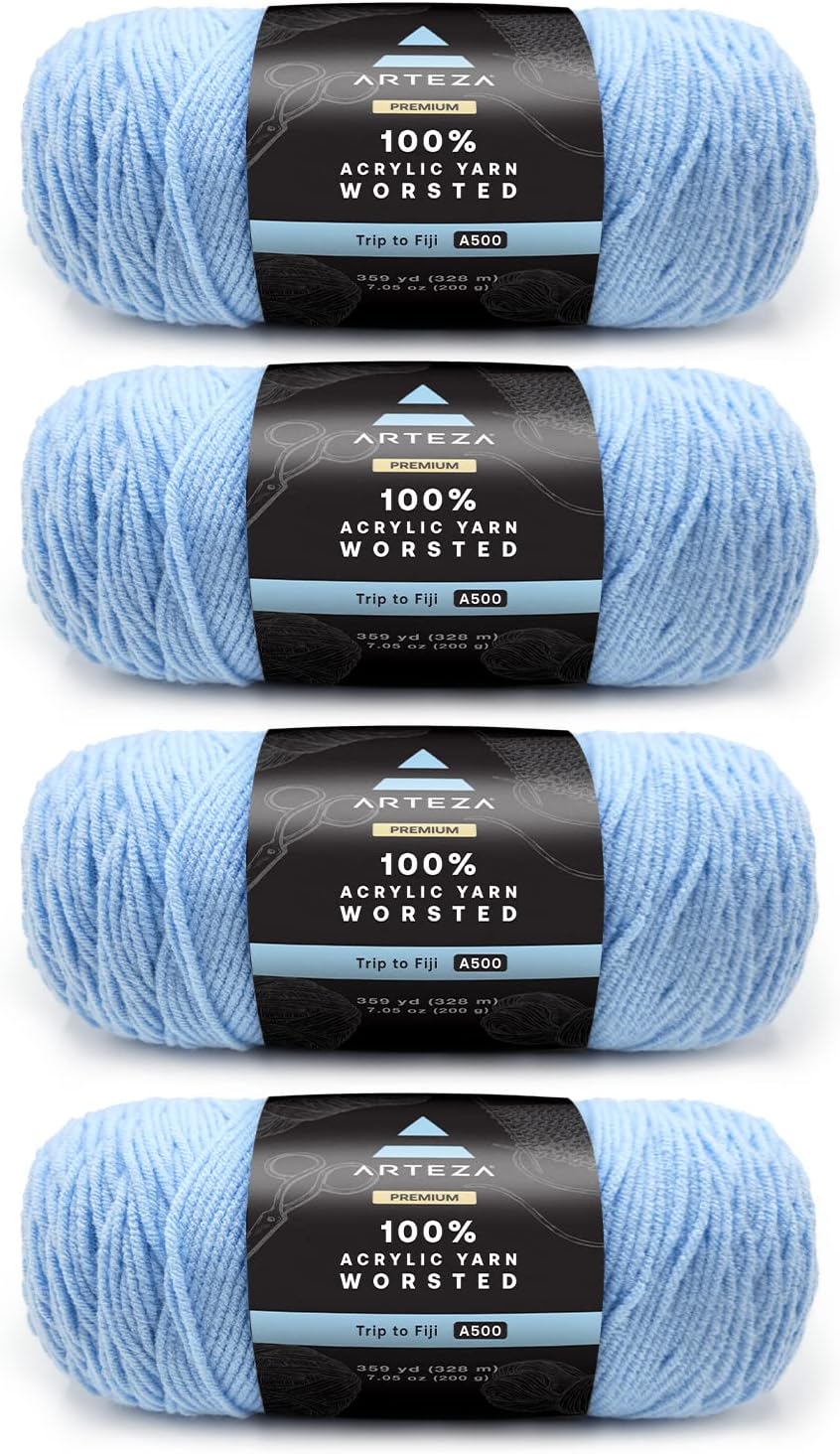 ARTEZA Acrylic Yarn for Crocheting, 4 x 200-g Skeins of Worsted Yarn for Knitting, Trip to Fiji A500, Knitting & Crochet Supplies