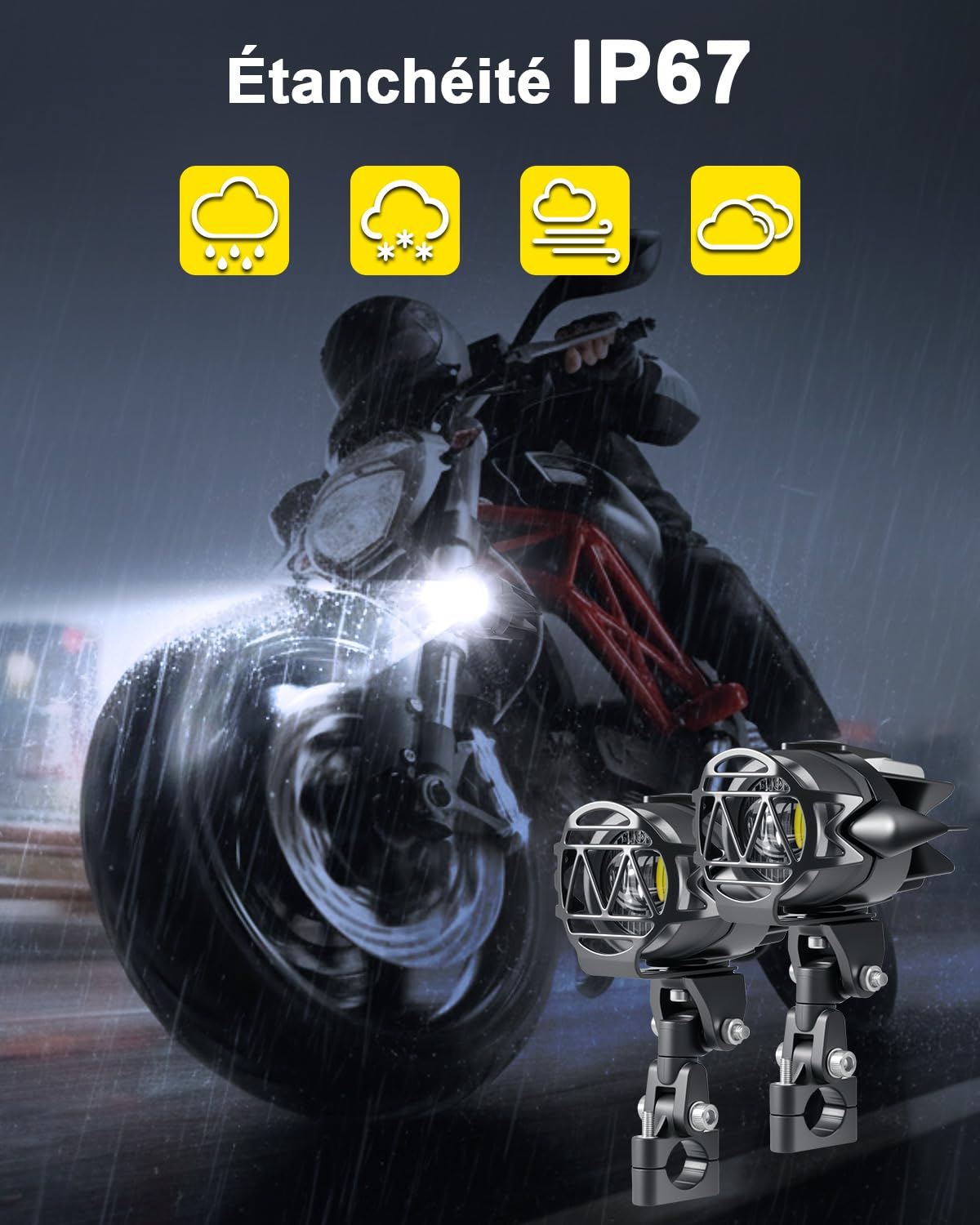 Dinfu 40W phares supplémentaires LED pour moto 9v-60v 4000LM phares antibrouillard ronds à LED avec faisceau de câbles, interrupteur et support IP68 projecteurs pour moto ATV SUV tout-terrain 4x4