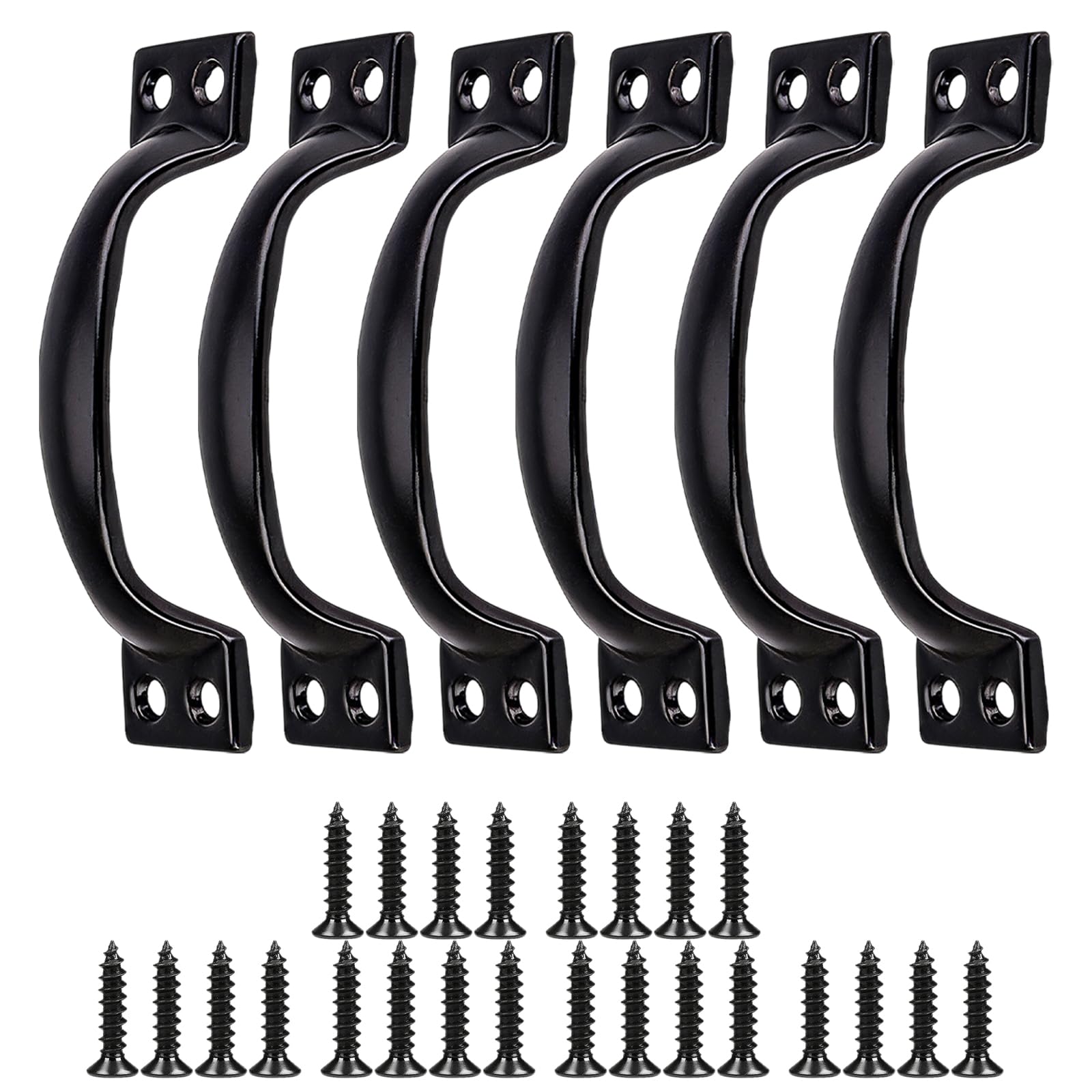 llikknve 6 Pcs Black Gate Handle, 92mm Pull Handles with 24 Screws for Wooden Gates Doors Cabinets Furniture Garden Shed Outdoor Indoor Use