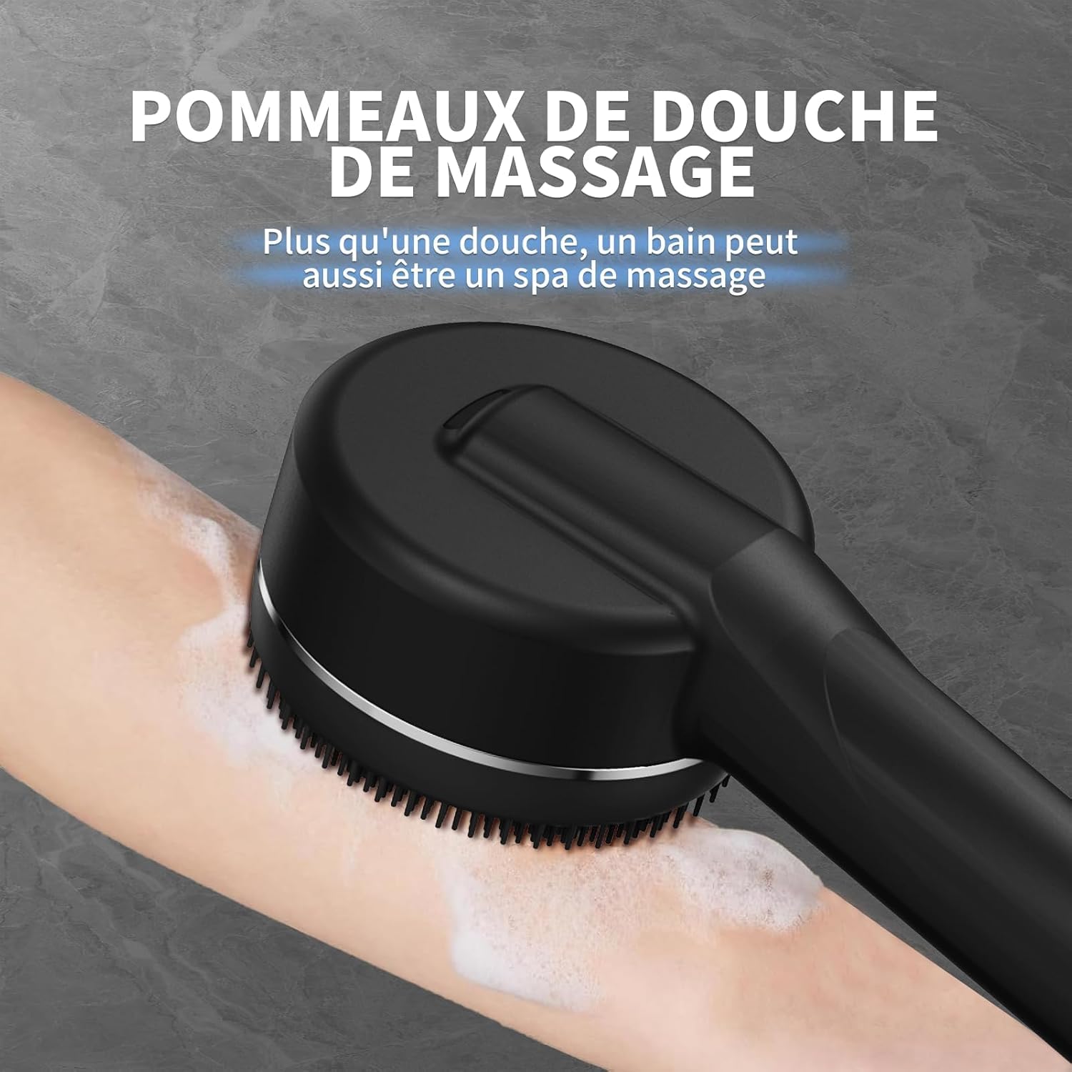 Pommeau deouche Haute Pression, Pommeau Douche Economie Deau 4 Types de Jets Pommeau de Douche Anti Calcaire avec Tuyau Douche 1.5M et Support de Douche, avec Bouton D'arrêt D'eau,Noir