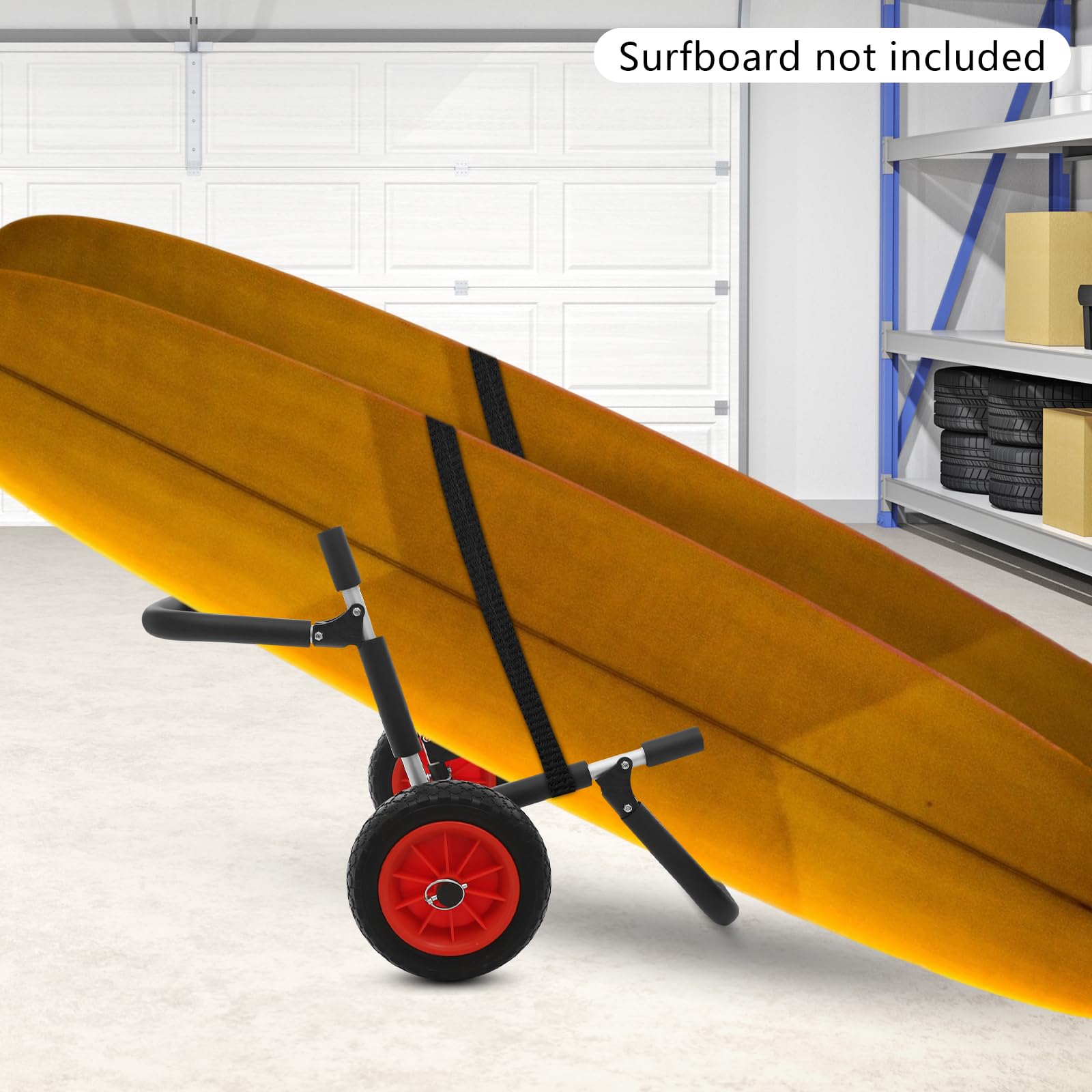 SUP Trolley, Platz für 2 Kajaks oder SUPs, Kajakwagen, Surfwagen Surfboard Transportwagen, 10-Zoll-Räder, Strandwagen, Schwarz-Rot