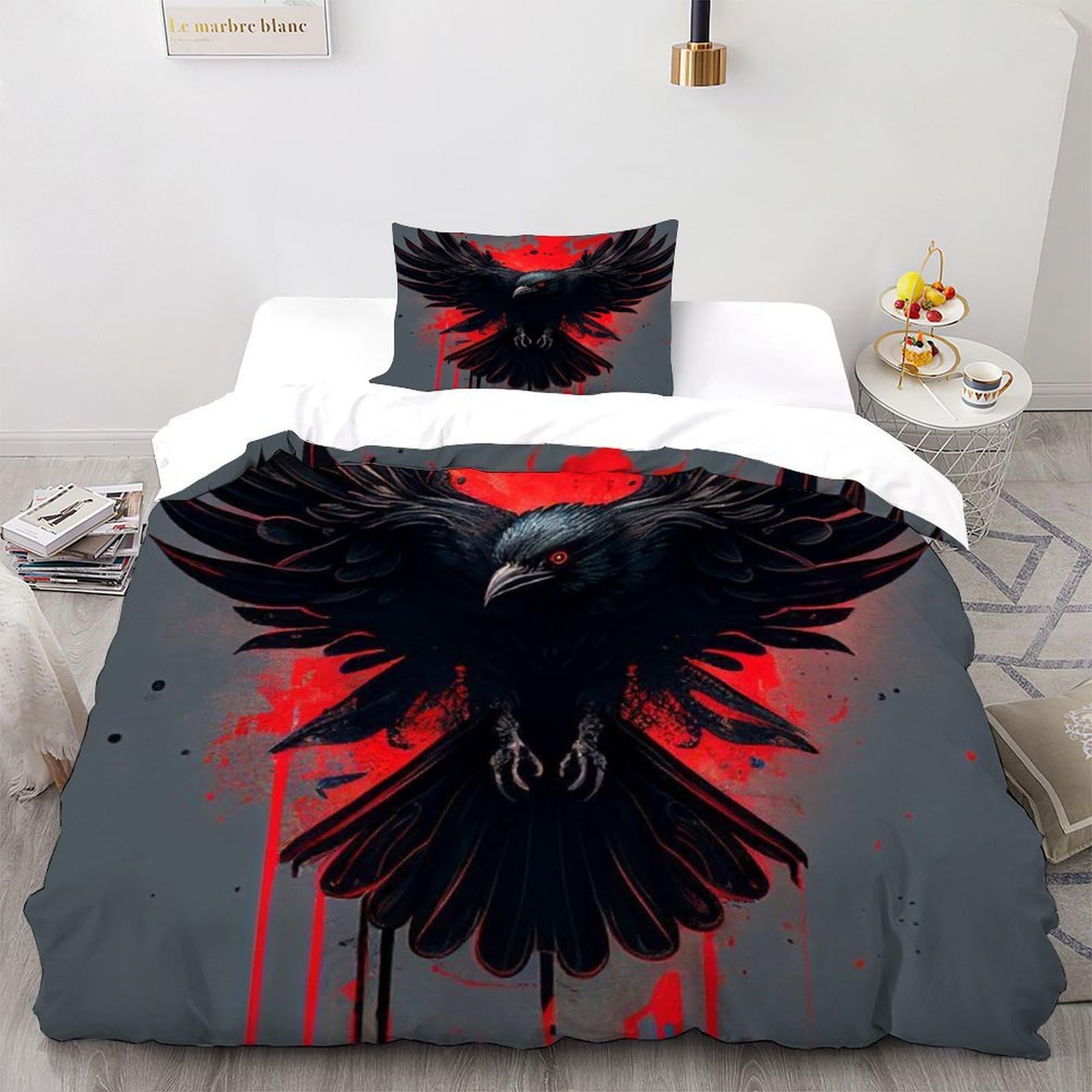 Housses de couettes corbeau microfibre pour lit une personne parure hypoallergénique