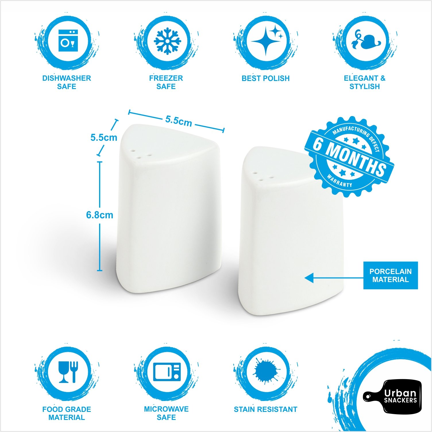 Urban Snackers (Set of 2) Pepper & Salt Pot, Triangle Shaped, White Porcelain, Use for Dining Table, Kitchen and Hotel, at Home, Kitchen and Hotel - Image 3 thumbnail