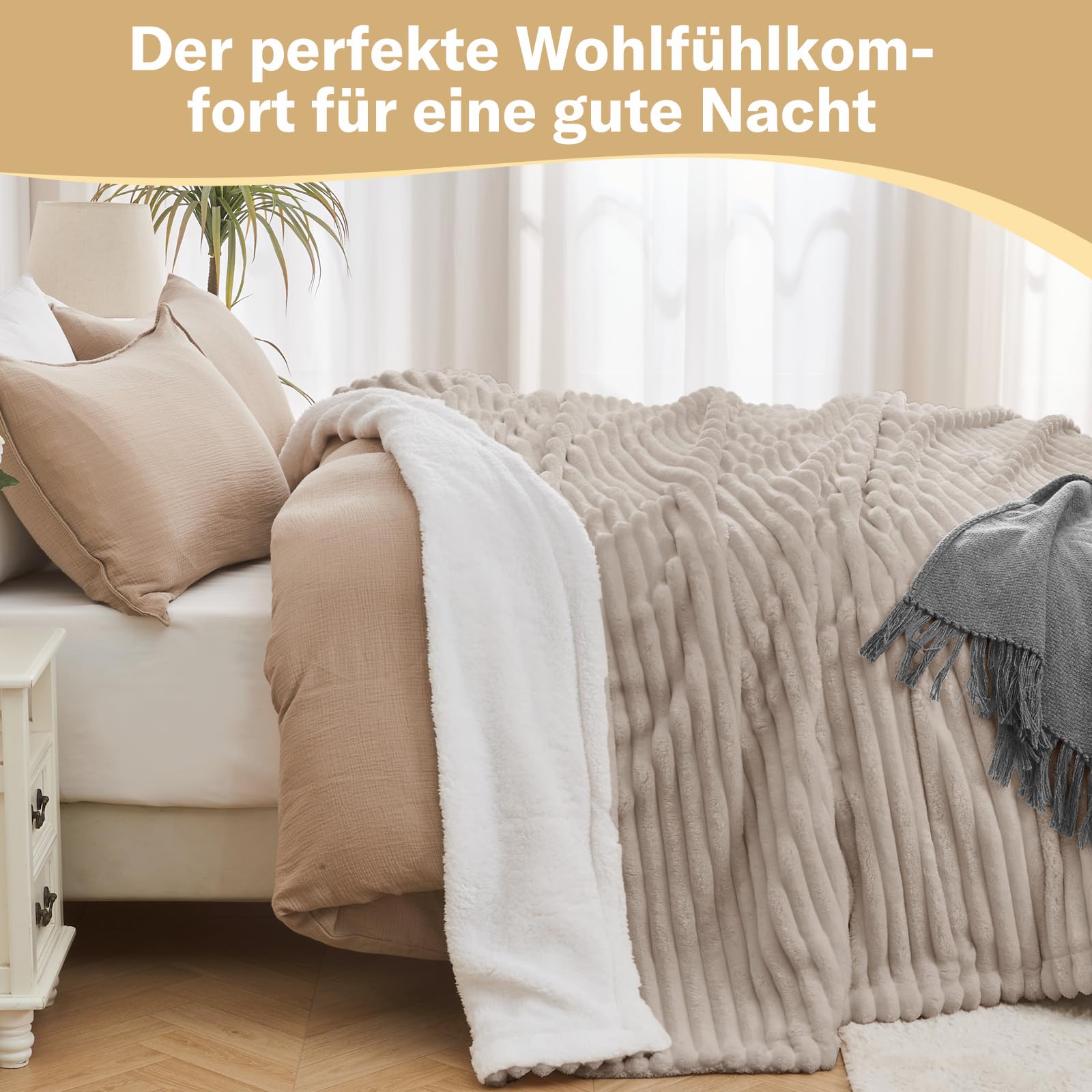 Vielit Sherpa - Manta gruesa y mullida (220 x 240 cm, tamaño XXL, manta de pana extrasuave, manta para sofá o para el salón y el sofá), color beige