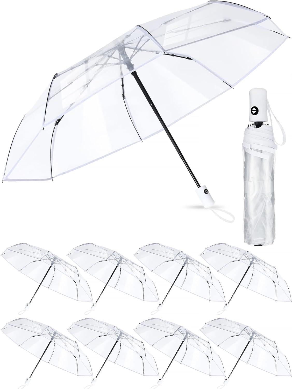 8 Pcs Portable Umbrella for Travel Collapsible Folding Umbrella Clear Wedding Compact Umbrellas Bulk Small Auto Open Close Portable Umbrella