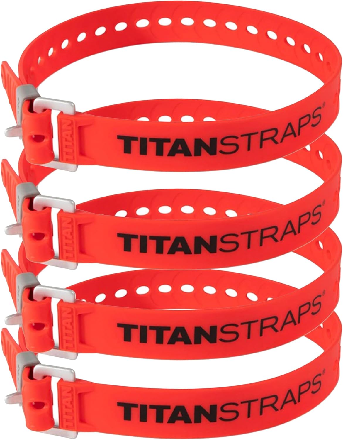 Titan Industrial Straps – Strong & Simple Tie-Downs for Construction (Welders, DIY Home) & 1st Responders – 3 Year Warranty, Batch Tested – 70 lb. Working Load, 25" Length, Red, 4-Pack 25" Length / 4-Pack Fire Engine Red