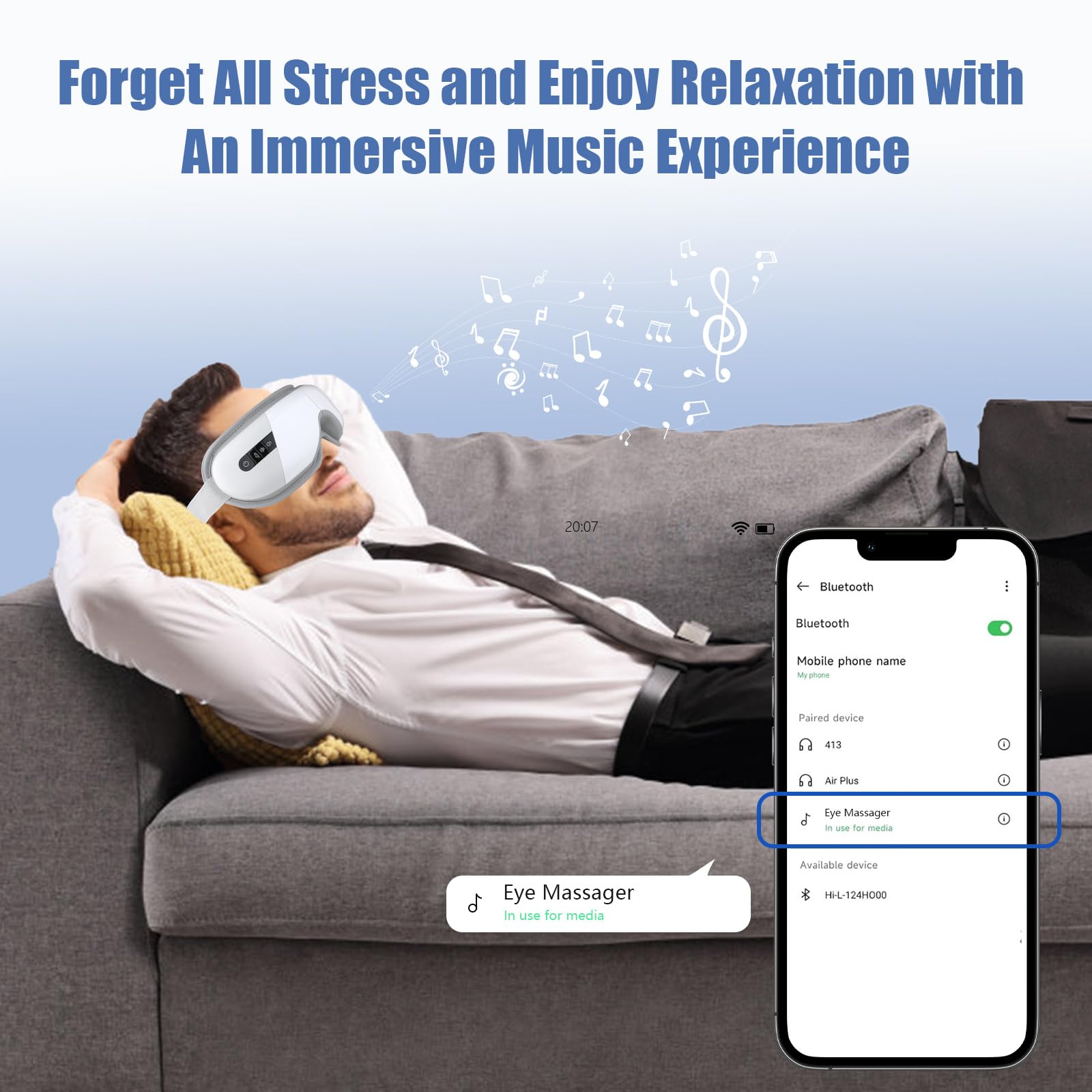 Massaggio per gli Occhi Con Calore e Musica Bluetooth, Maschera Elettrica Con Temperatura Costante e Vibrazione Multifrequenza per Alleviare gli Occhi