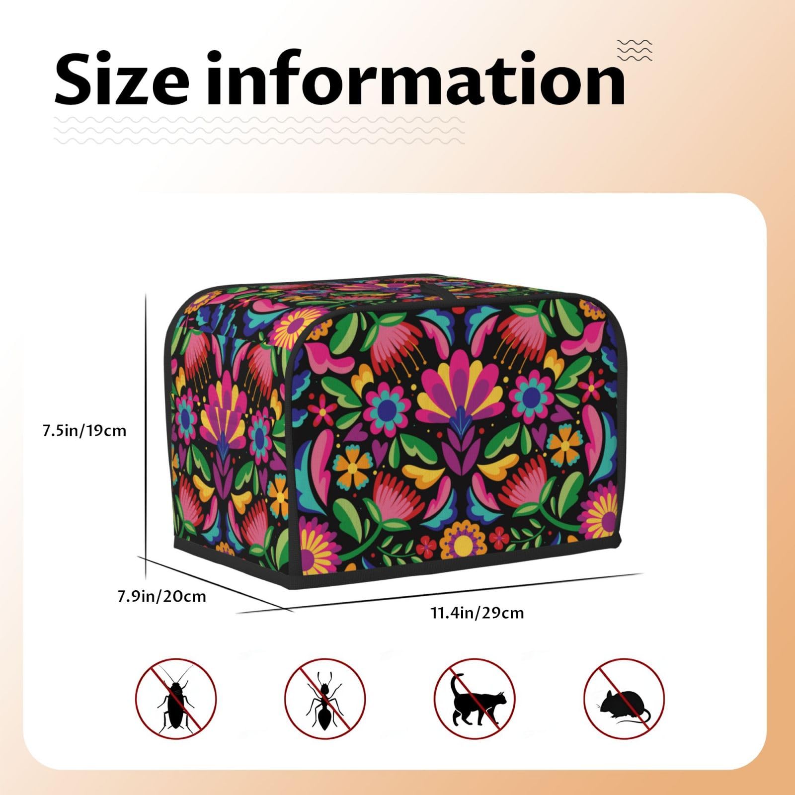 2 Slice Toaster Cover with Pockets - Colorful Floral Embroidery Mexican Fashions Greasy Fingerprint Toaster Cover for Kitchen, 2 Slice Toaster Accessories