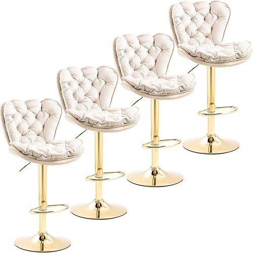 Miniatura 11 de Taburetes de bar giratorios de terciopelo negro, juego de 2 sillas de bar modernas ajustables de altura de mostrador, taburetes de bar de altura