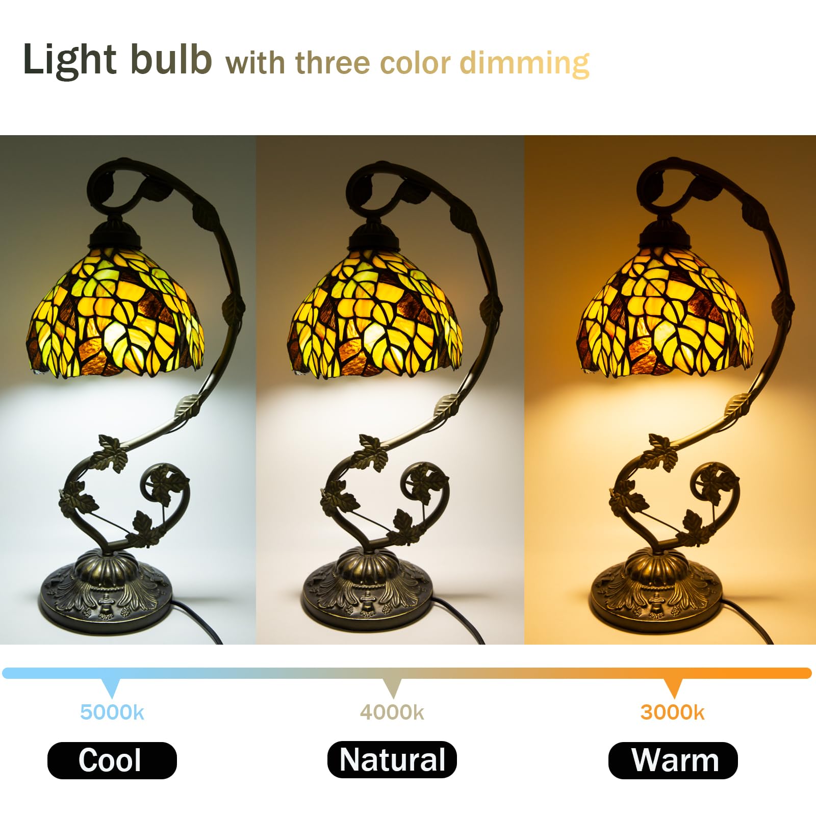 Ppbmocw Small Tiffany Lamp, 8 Inch Tiffany Style Lights Table Lamps for Living Room Bedside - Image 3