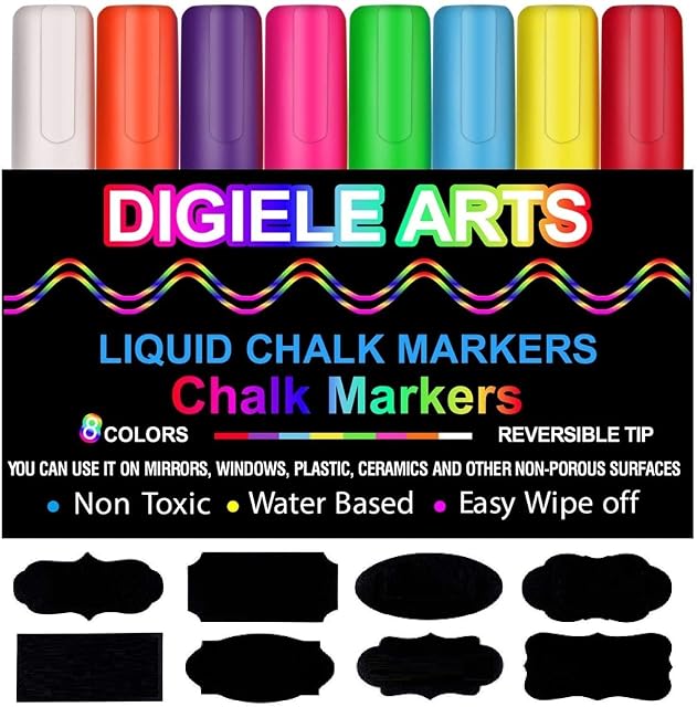 DIGIELE Rotuladores de Tiza Líquida, 8 Colores Tiza Liquida, Punta Reversibles 6mm