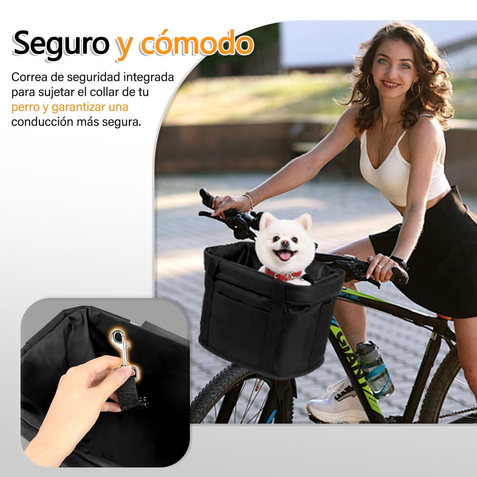 Cesta Bicicleta Delantera, Cesta Bicicletas para Perros Pequeños | Con Adaptador de Manillar, Plegable, Desmontable, para Mascotas, Bolsa de Compras, Cesta de Picnic, Negro