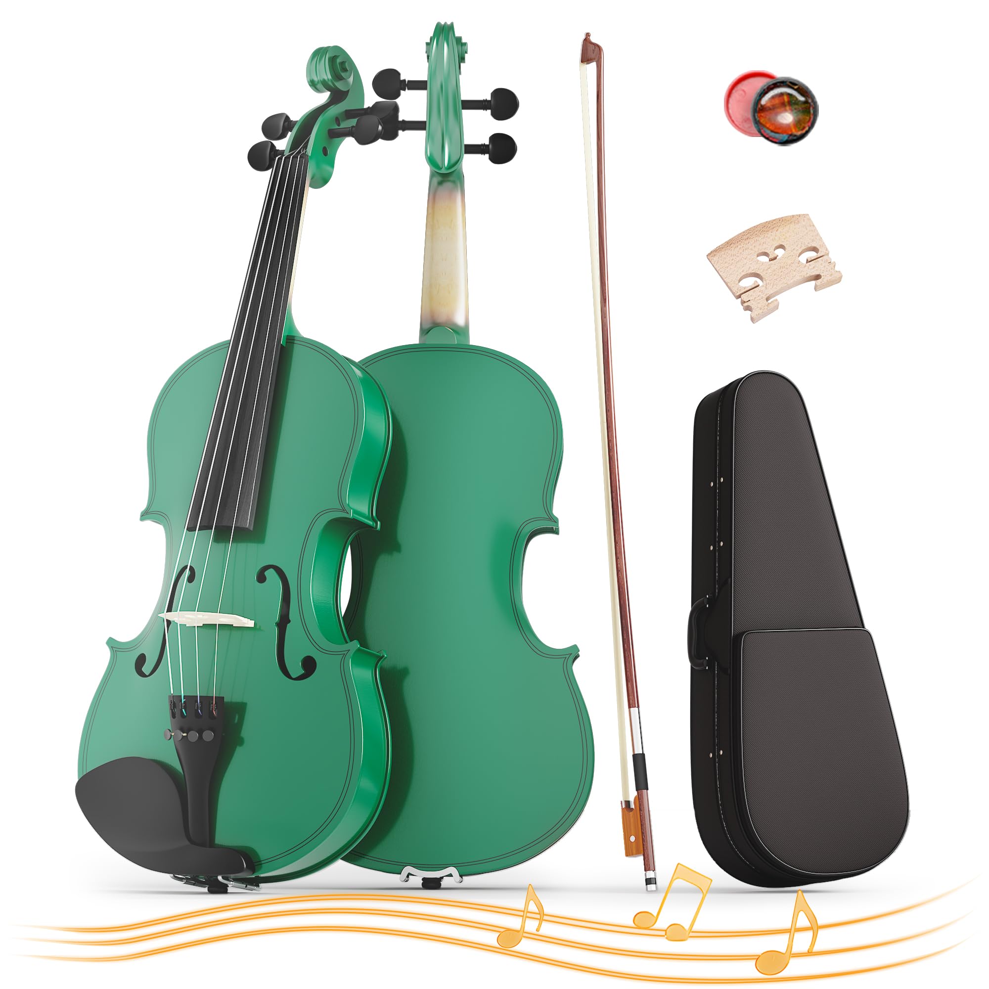 Violin 4/4 Kit, Beginner Violin for Adults, Students,Complete Full Size Violin Set with Portable Case, Bow, Rosin, Green Finish-picture-20