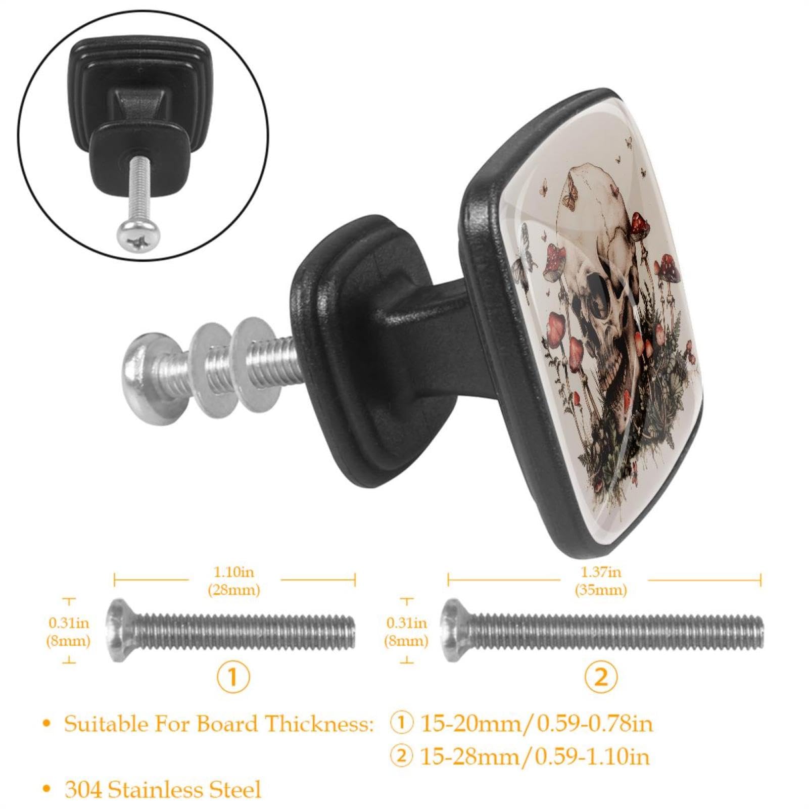 Mushroom Full Moon Phase Plants Butterflies Glass Cabinet Knobs – Diamond Shaped Dresser Knobs, 4 Pack With Stainless Steel Screws For Home Kitchen