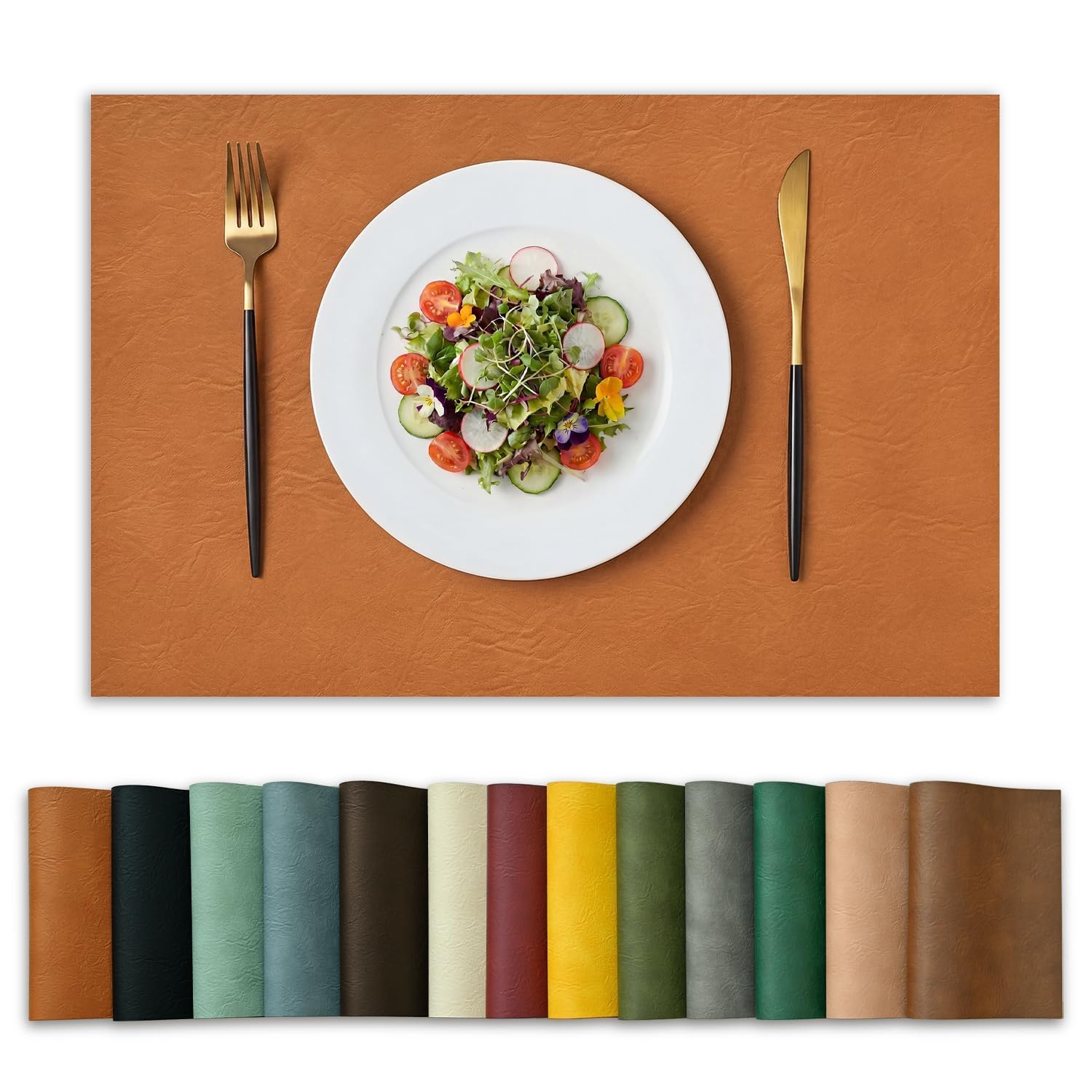 Artoid Mode Caramel Faux Leather Autumn Placemats 30x45 cm Set of 4 โ image 1