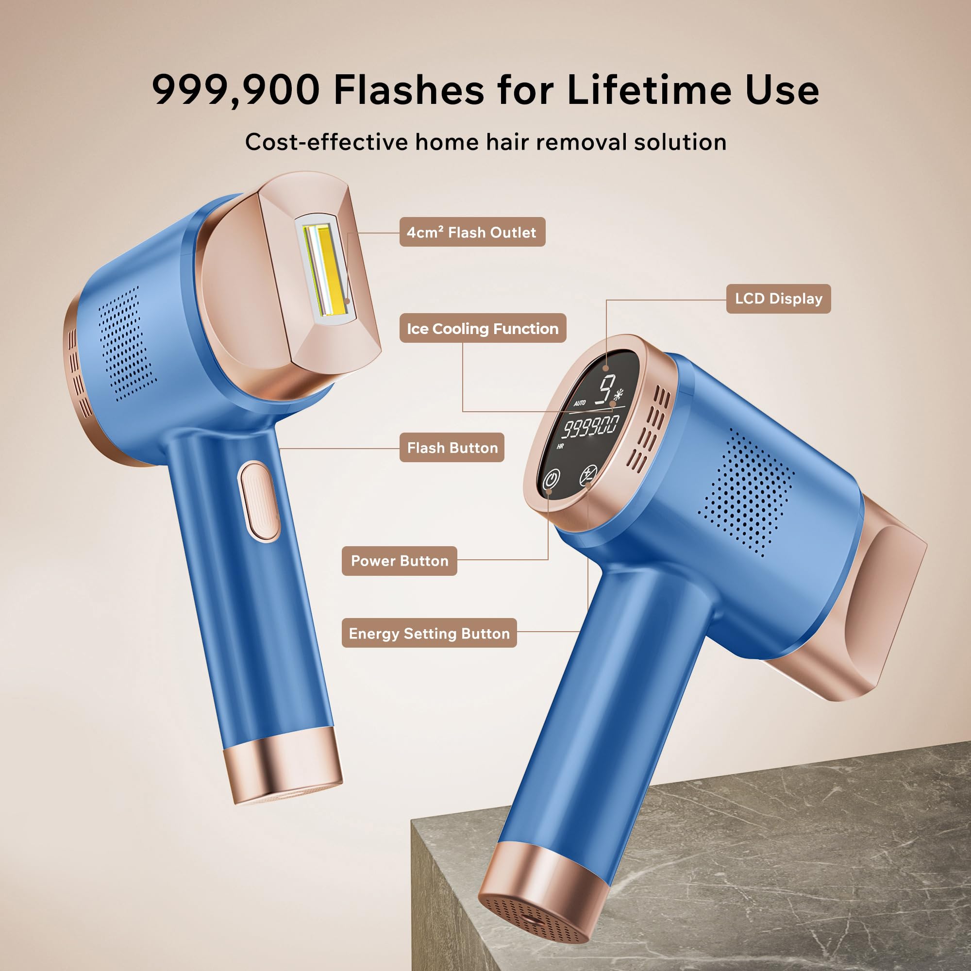 Epilatore Luce Pulsata con Raffreddamento a Ghiaccio, 9 Livelli di Energia, Epilatore a luce pulsata IPL con Touch Screen LCD,Luce Pulsata 999,900, Epilatore Laser per Donna,Uomo,Viso,Bikini,Corpo - Vista 3