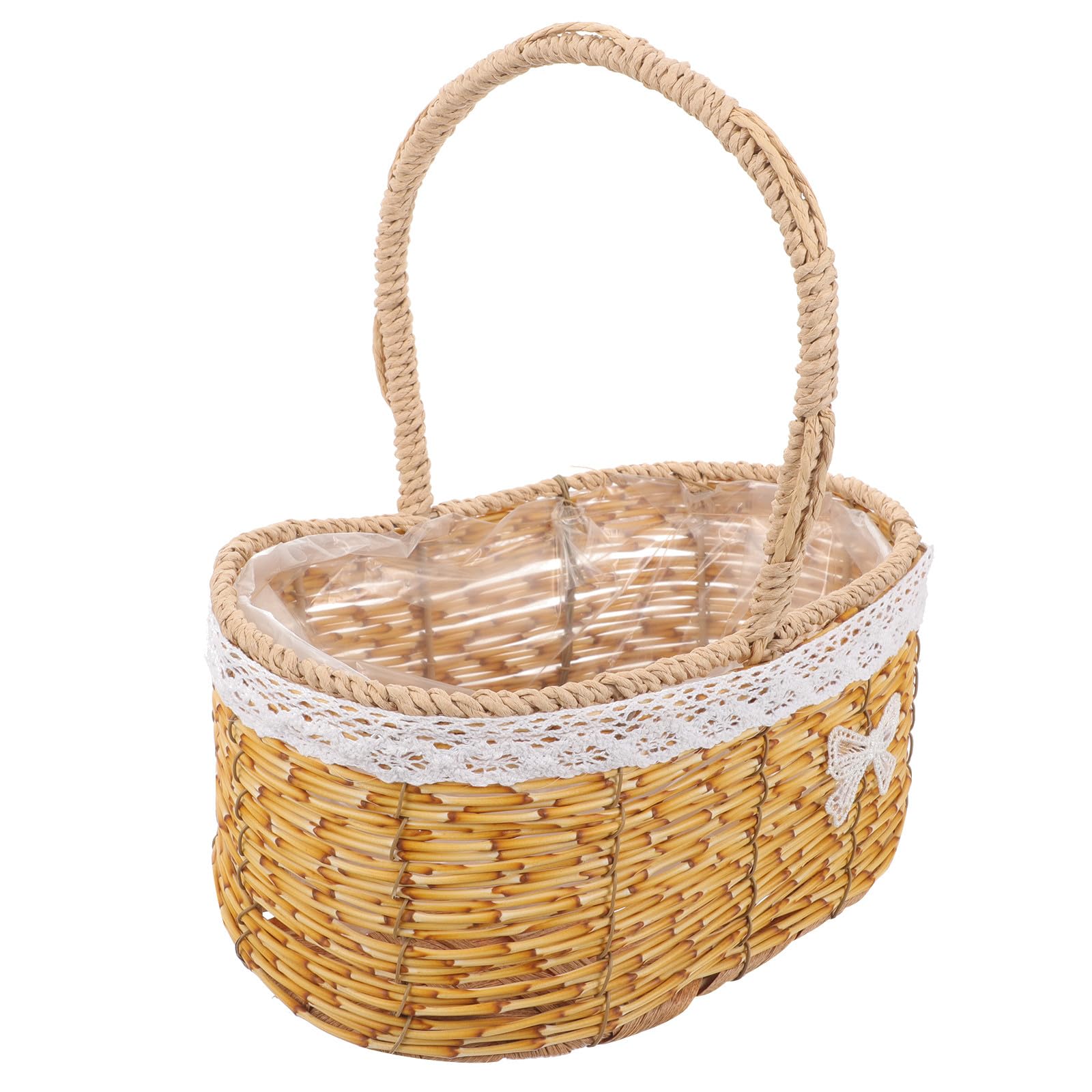 DECHOUS Eleganter Handkorb für Blumen mit Khaki Farbe Leichtes und Bruchsicheres Design aus Pp und Eisen Einzigartig Gewebt für Garten und Balkon Dekoration