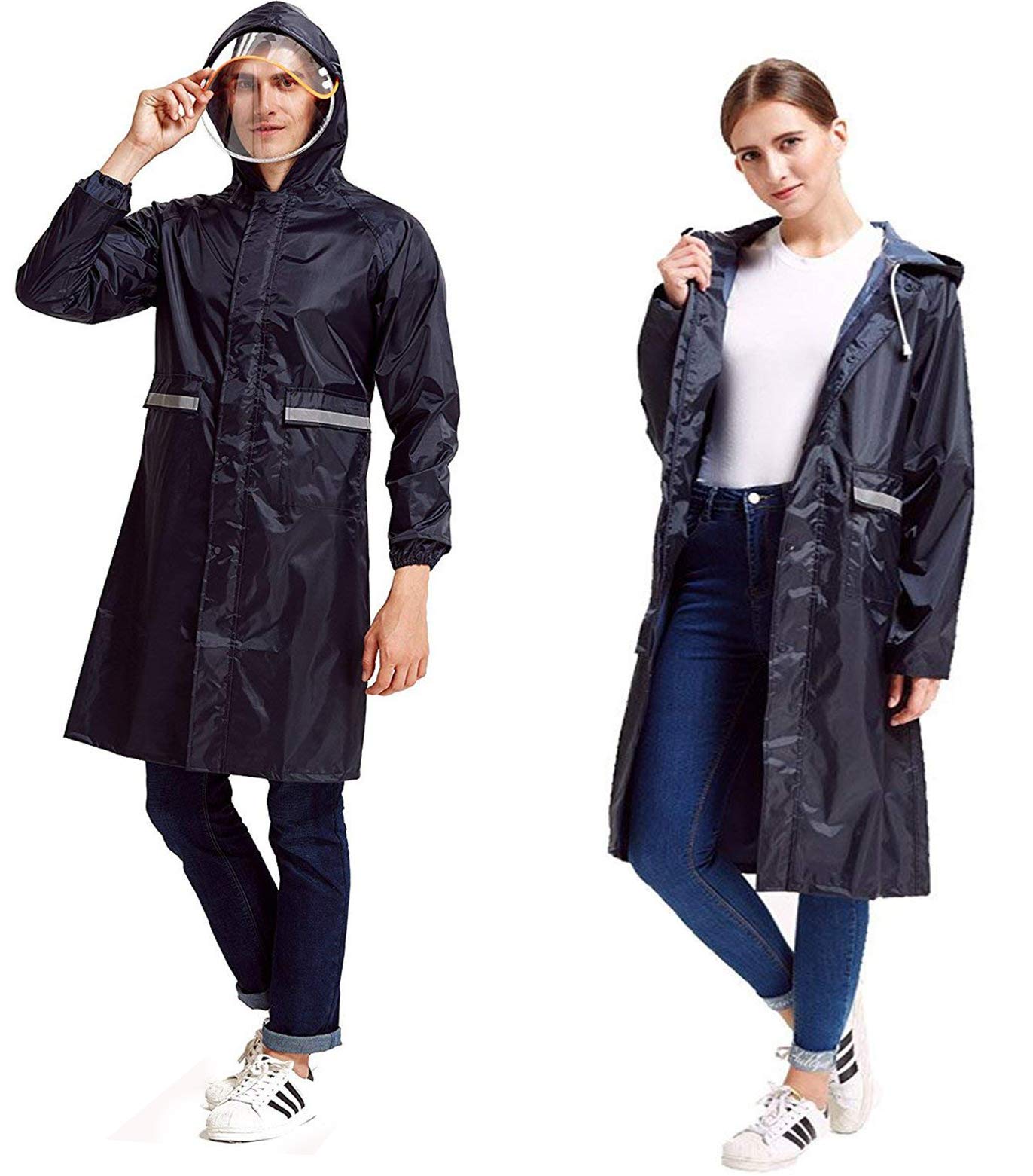 Rain Poncho High Visibility Long Reflective Waterproof Raincoat with Hood for Men Adult Outside Working