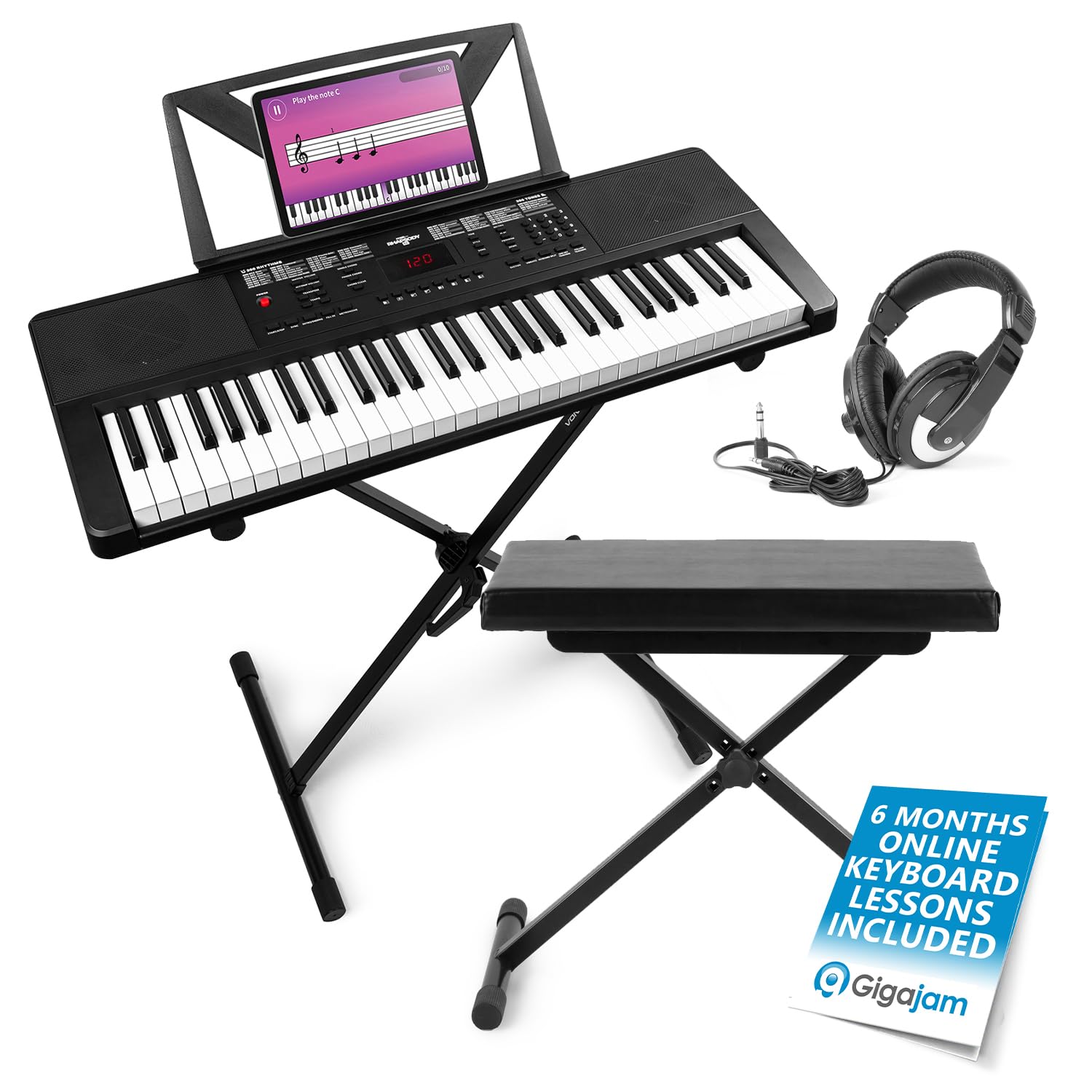MAX Rhapsody54 Electronic Music Keyboard with Stand, Stool & Headphones, 54-Key Keyboard, Perfect Electronic Keyboard for Beginners, Includes 6 Months Lessons