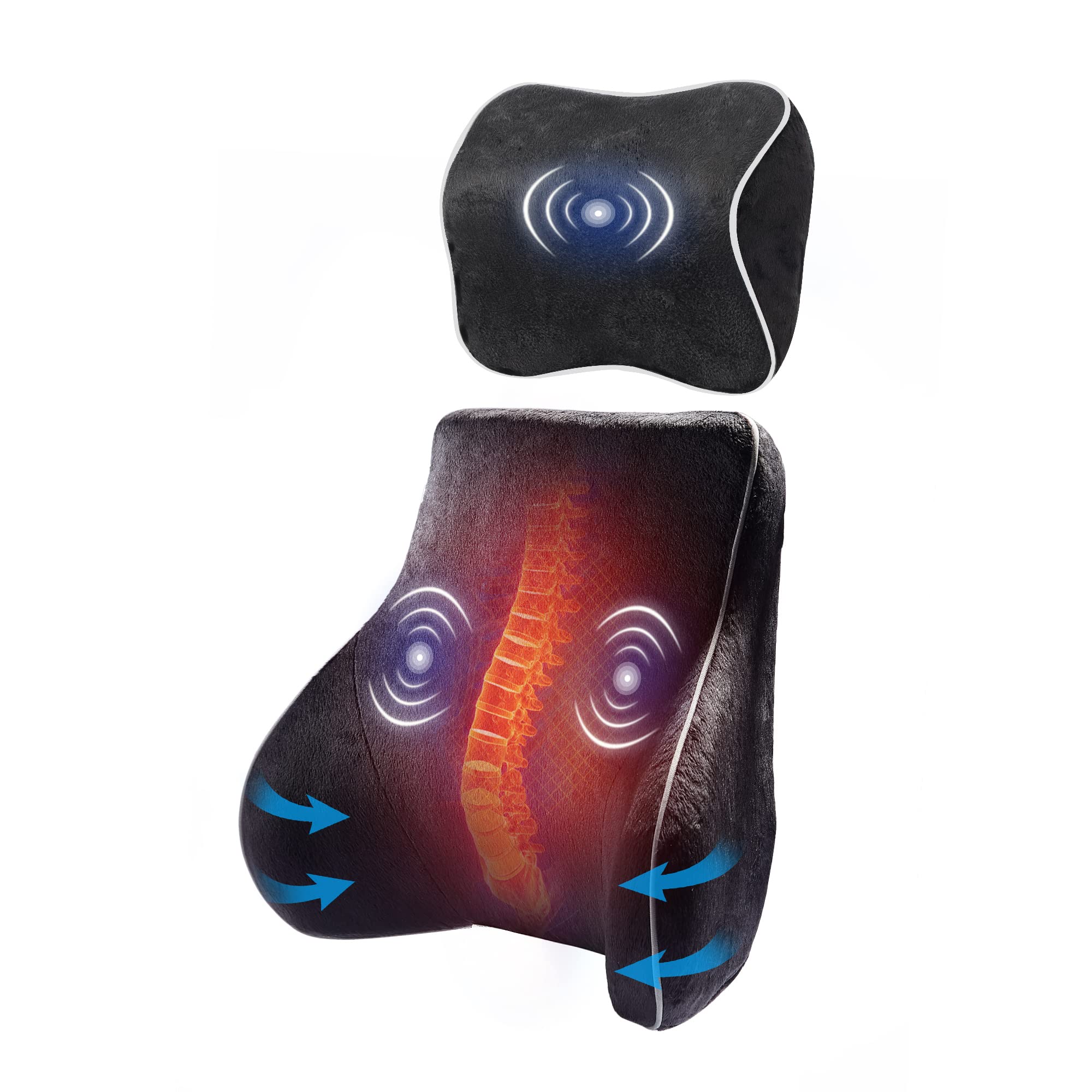 COMFIER Lumbar Support Pillow for Office Chair,Back Support Pillow for Car,Recliner, Memory Foam Back Support Cushion for Back Pain Relief Improve Posture,5 Massage Modes & 2 Heat Levels