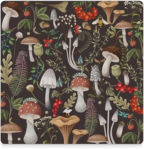 Miniatura 3 de Square-4 posavasos botánicos de cerámica, posavasos cuadrados absorbentes para bebidas, diseño de hongos botánicos abstractos de dibujos animados