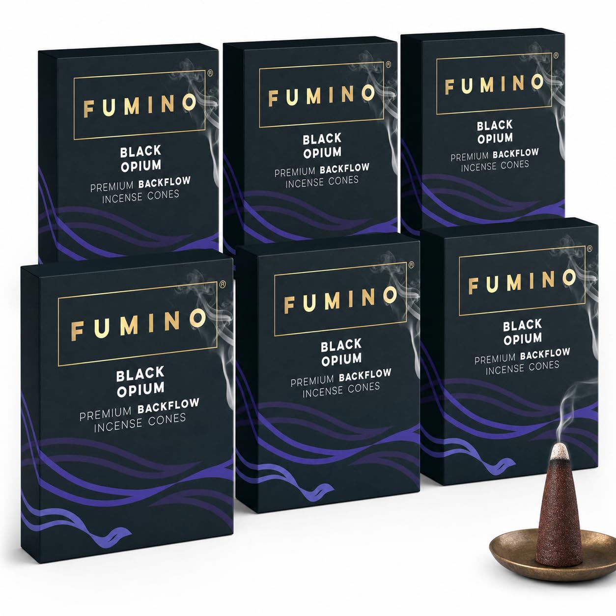 Fumino Black Backflow Incense Cones Noir 90 Pack 6 Boxes - Natural Masala