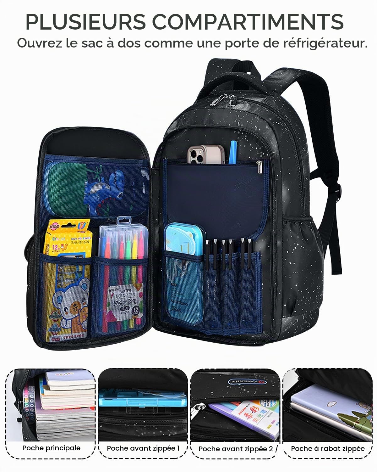 Amythe Sac A Dos Enfants, Cartable Garcon Primaire pour Les Classes 1 à 5, Sac à Dos Ergonomique Etanche Nylon Grande Capacité, Élégant Sacs Garçons pour L'école et les Voyages