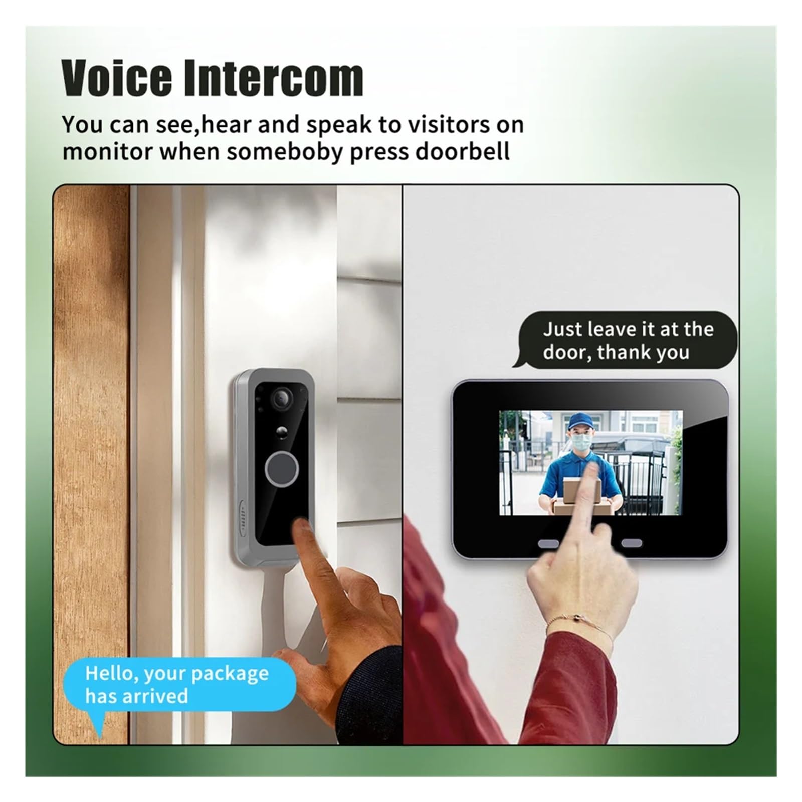 Sonnette extérieure vidéo 2,4 GHz, écran IPS Pouces, détection de Mouvement PIR bidirectionnelle, for Villa, Maison, Bureau, Appartement Grand Angle