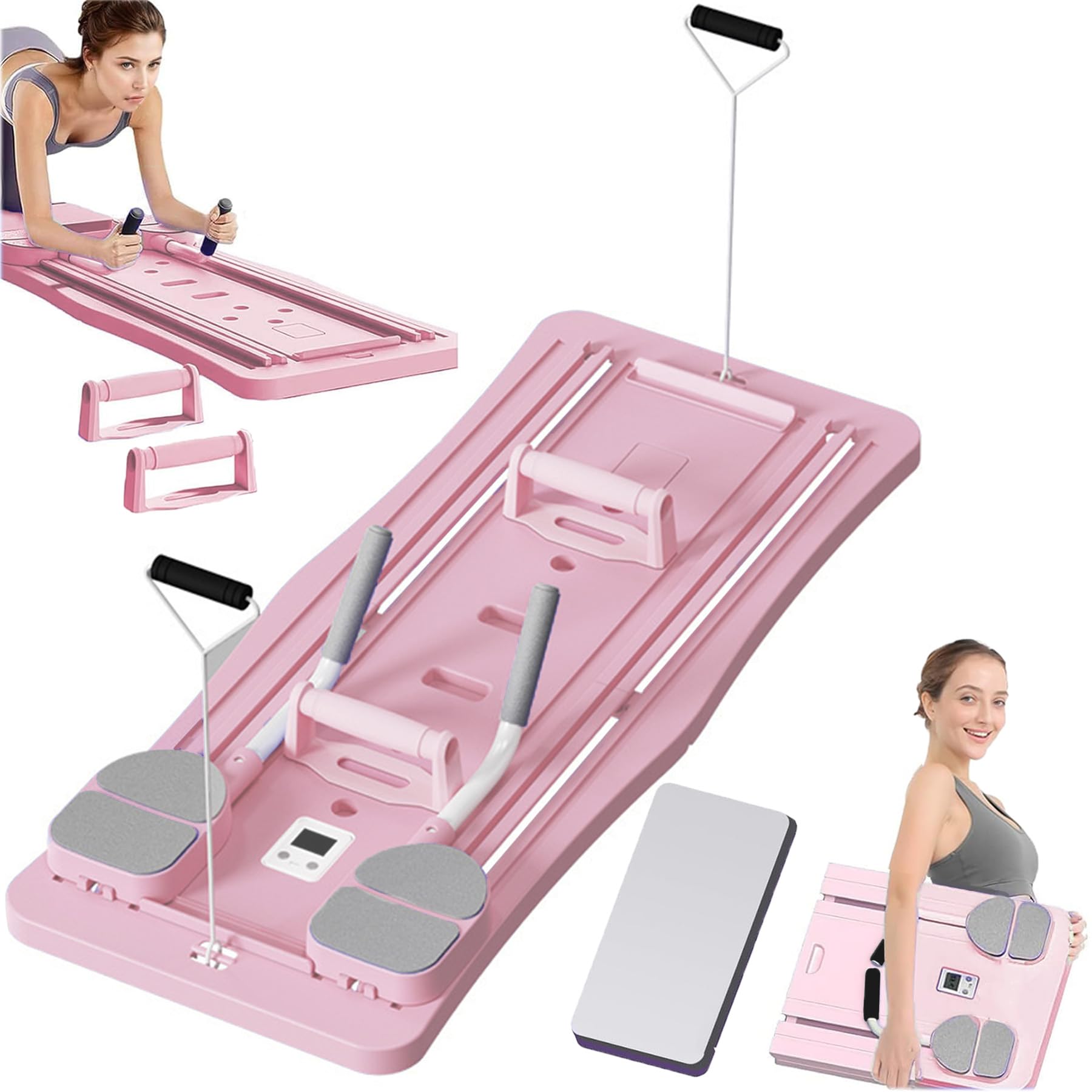 Pilates Reformer Set,Multi-Purpose Foldable Pilates Reformer Board,High Strength Pilates Equipment Portable Fitness Board For Home Women Men Pink