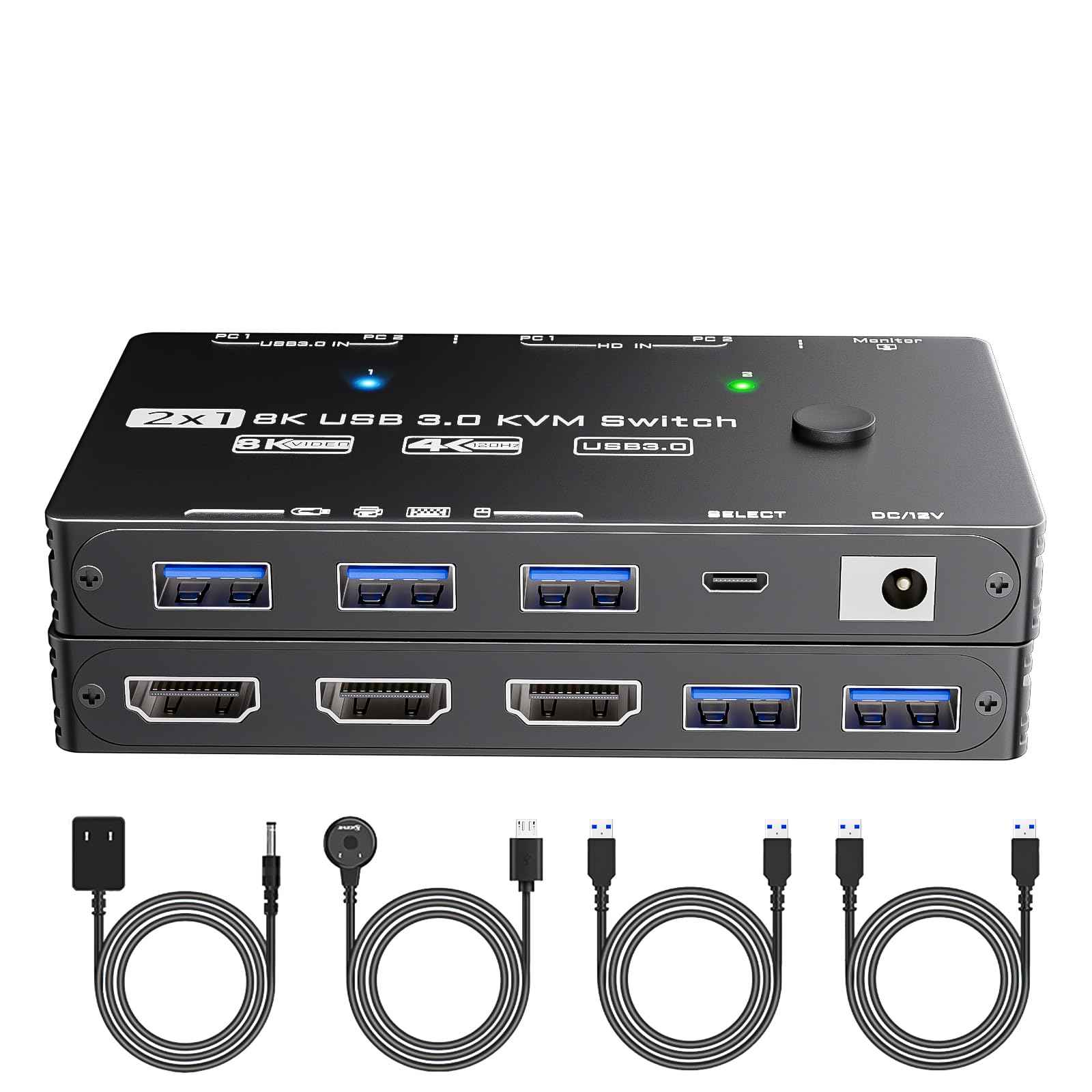 3-Computer KVM Switch For Triple Monitors – Supports 8K HDMI & 4K DisplayPort, With USB 3.0