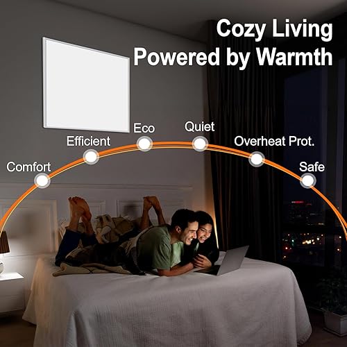 Miniatura 6 de Calentador de espacio infrarrojo de 350 W para uso en interiores con termostato, calentador de panel de convección eléctrico montado en la pared,