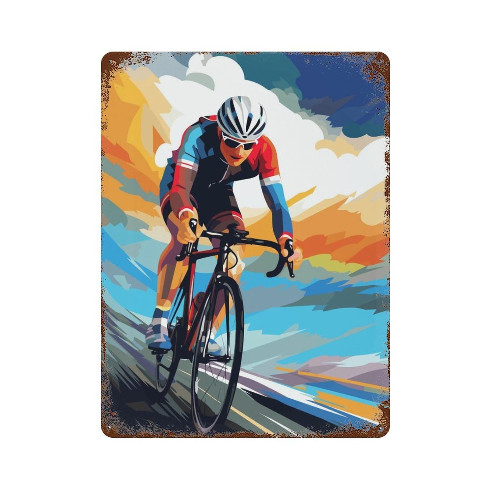 Retro Metal Sign with Cyclist Cycling Design 15.7"x11.8", for Living Room, Hallway And Home Decor, Farmhouse Wall Decor
