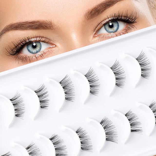 EMEDA 10 Par PÓŁ Rzęsy Naturalne Fałszywe Rzęsy Przejrzysta Taśma Cateye Sztuczne Rzęsy KrÓTkie I Miękkie Ręcznie Robione Reusable Half Lashes Cat Eye Lashes Natural False Eyelashes (Half Lashes)